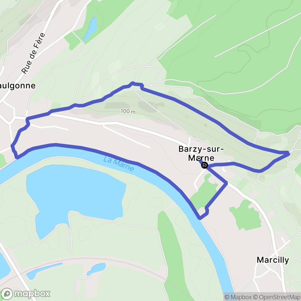 Barzy-sur-Marne : carte du parcours de randonnée - France