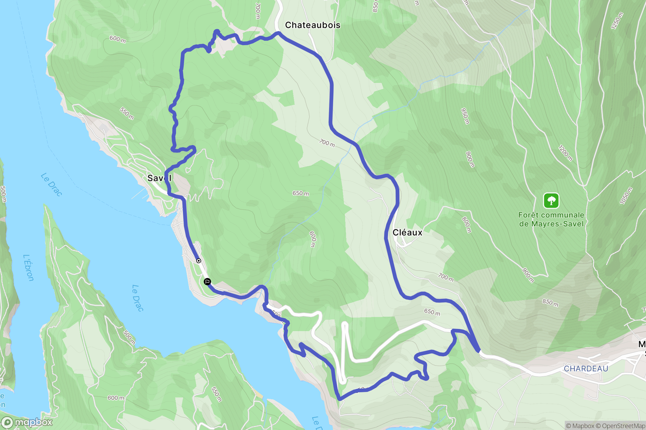 Mayres-Savel : carte du parcours de randonnée - France