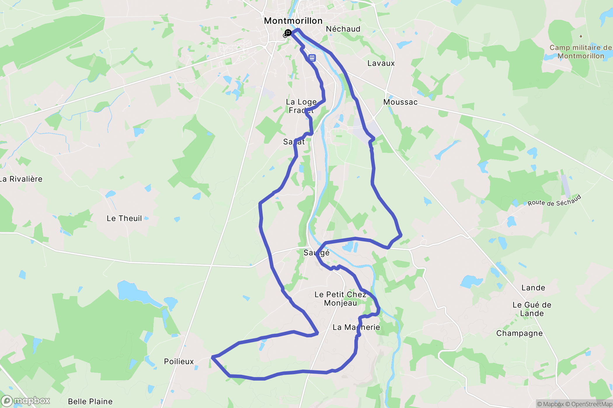 Montmorillon : carte du parcours de randonnée - France