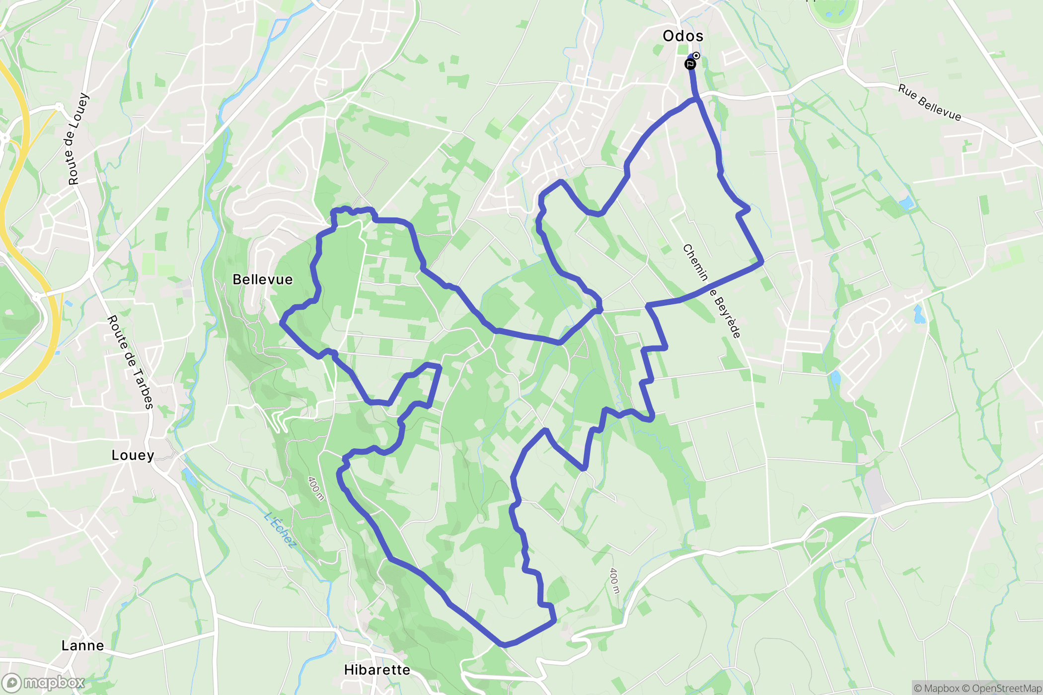 Odos : carte du parcours de randonnée - France