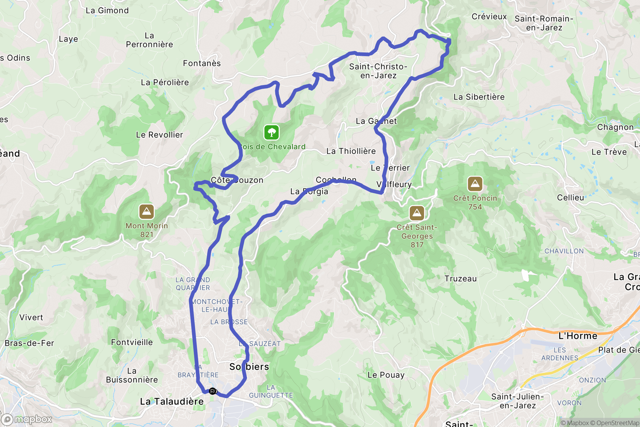 Sorbiers : carte du parcours de randonnée - France