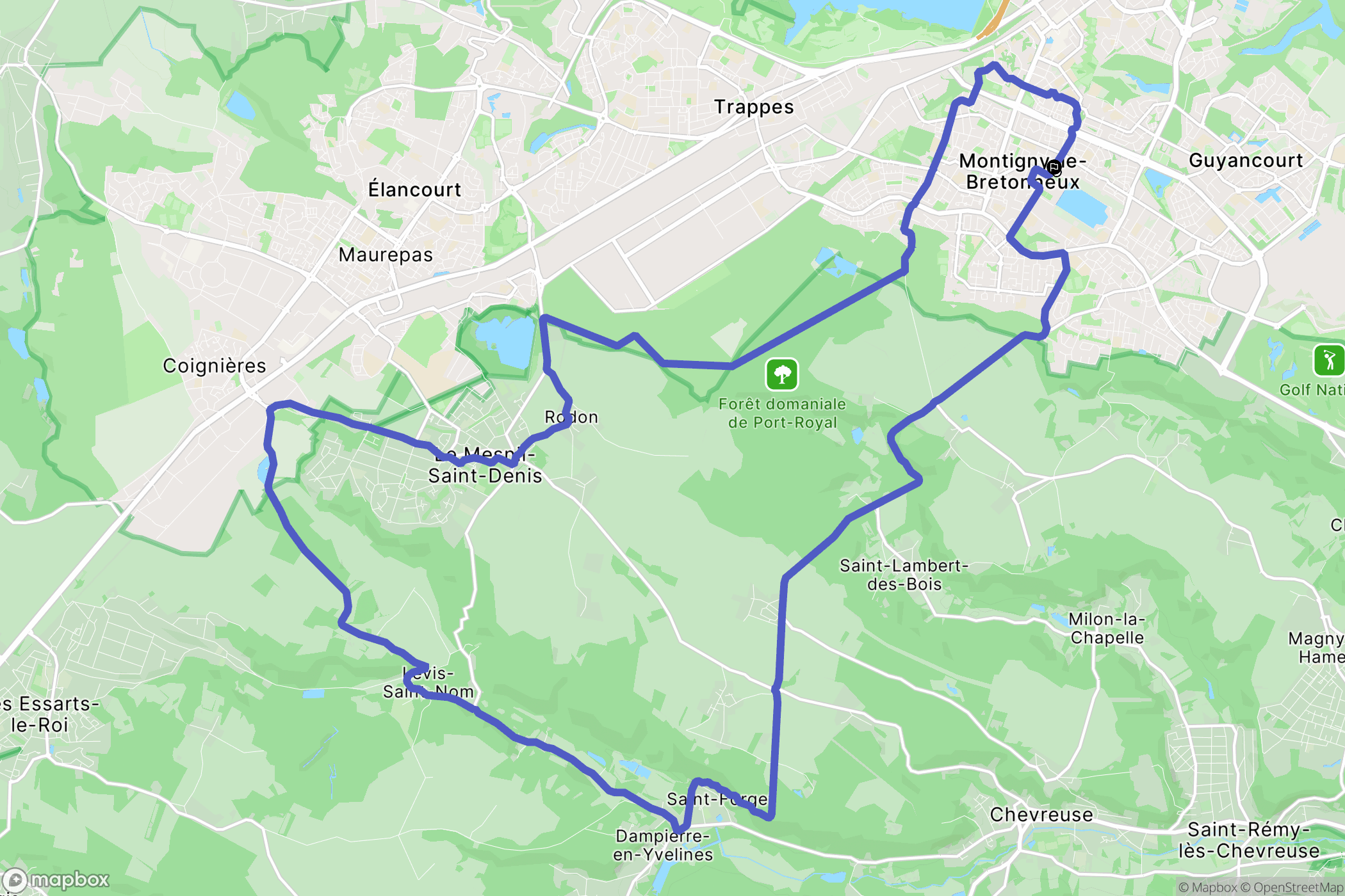 Montigny-le-Bretonneux : carte du parcours de randonnée - France