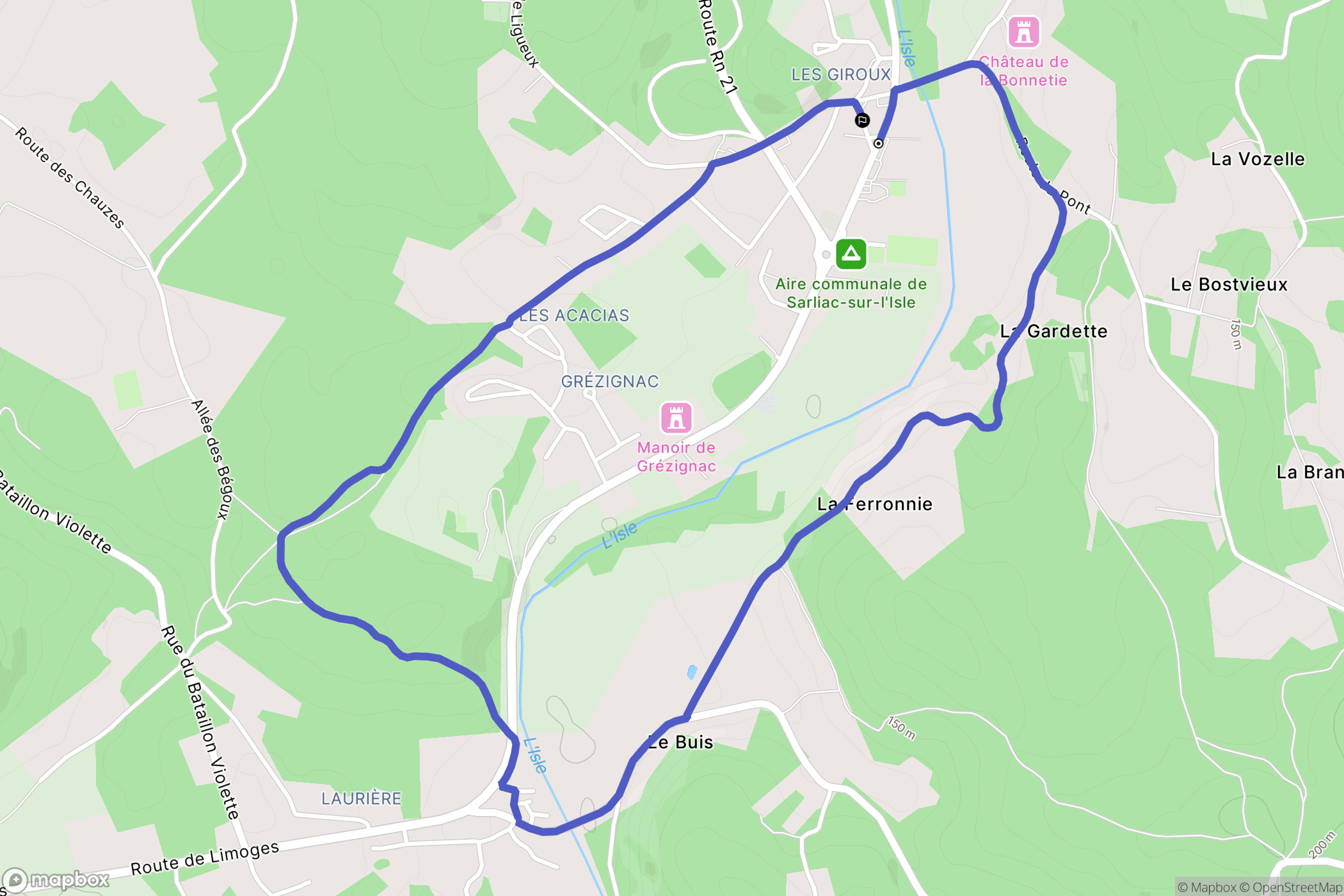 Sarliac-sur-l'Isle : carte du parcours de randonnée - France