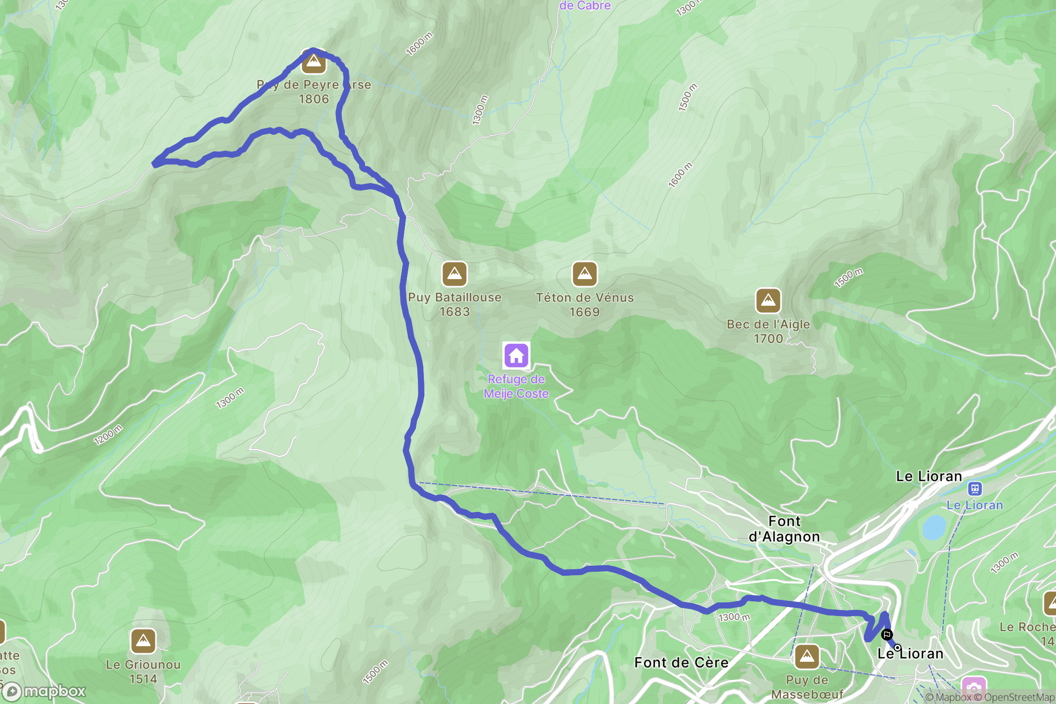 Laveissière : carte du parcours de randonnée - France