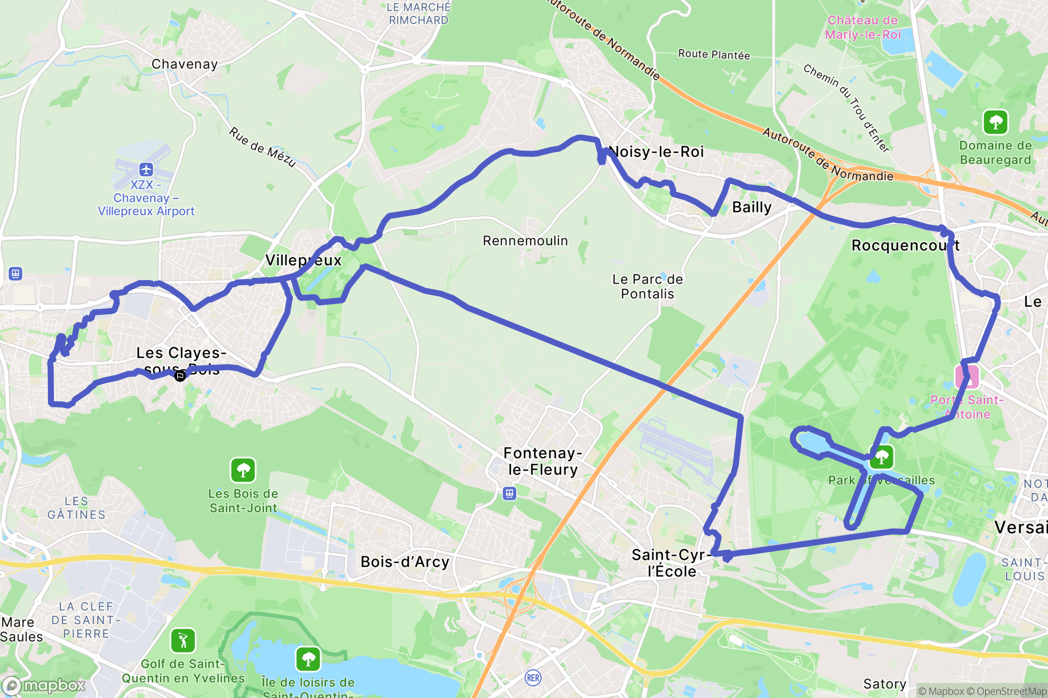 Les Clayes-sous-Bois : carte du parcours de randonnée - France
