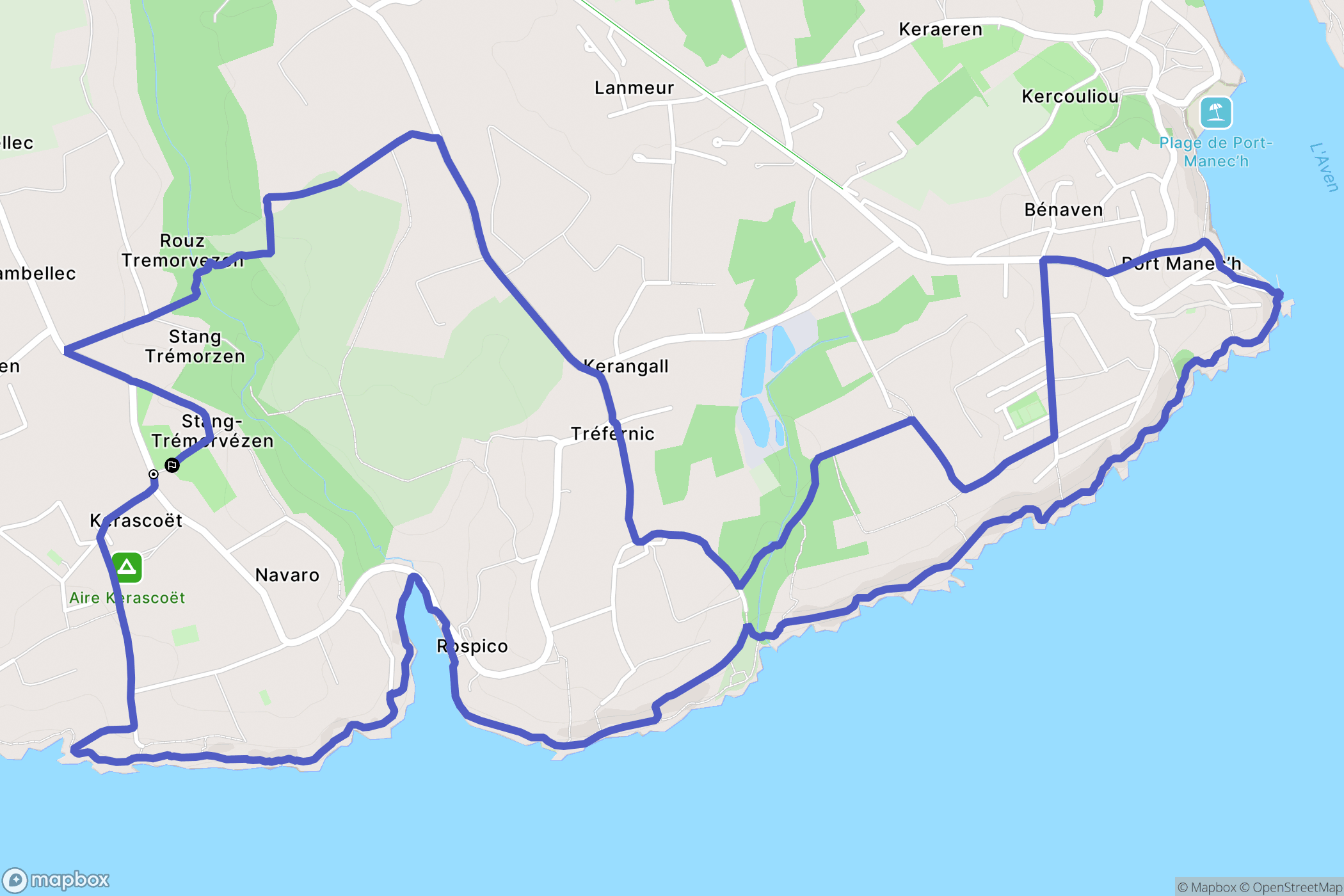 Névez : carte du parcours de randonnée - France