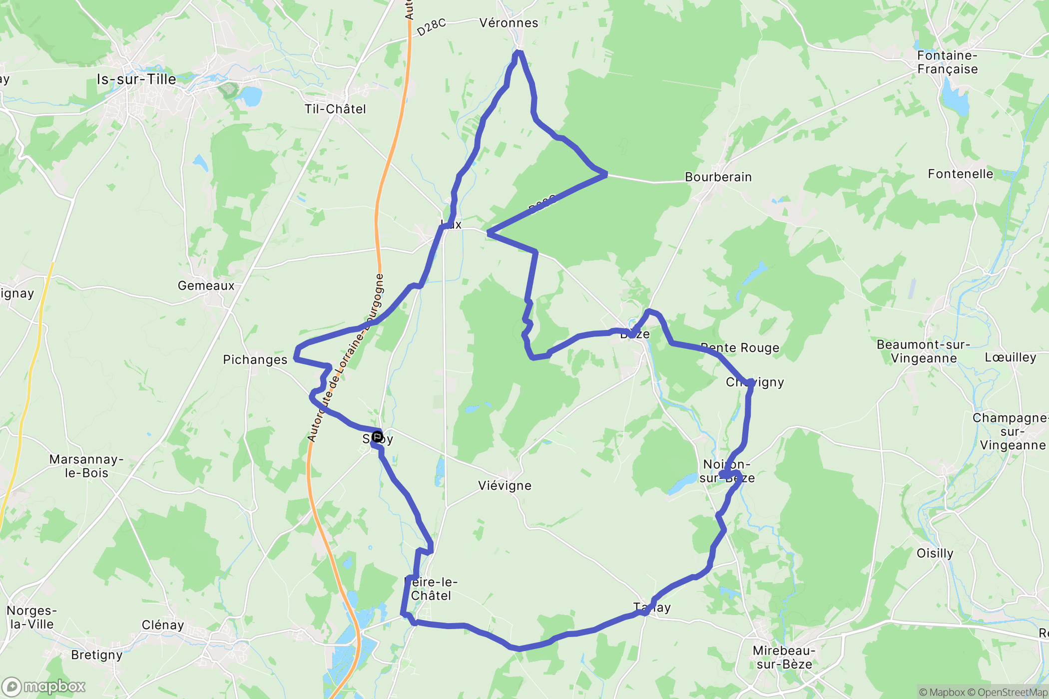 Spoy : carte du parcours de randonnée - France