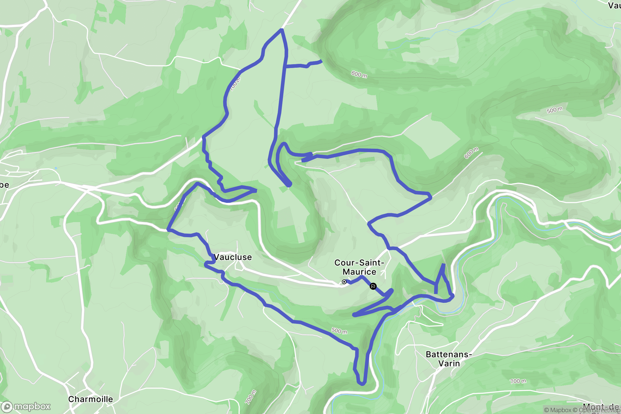Cour-Saint-Maurice : carte du parcours de randonnée - France