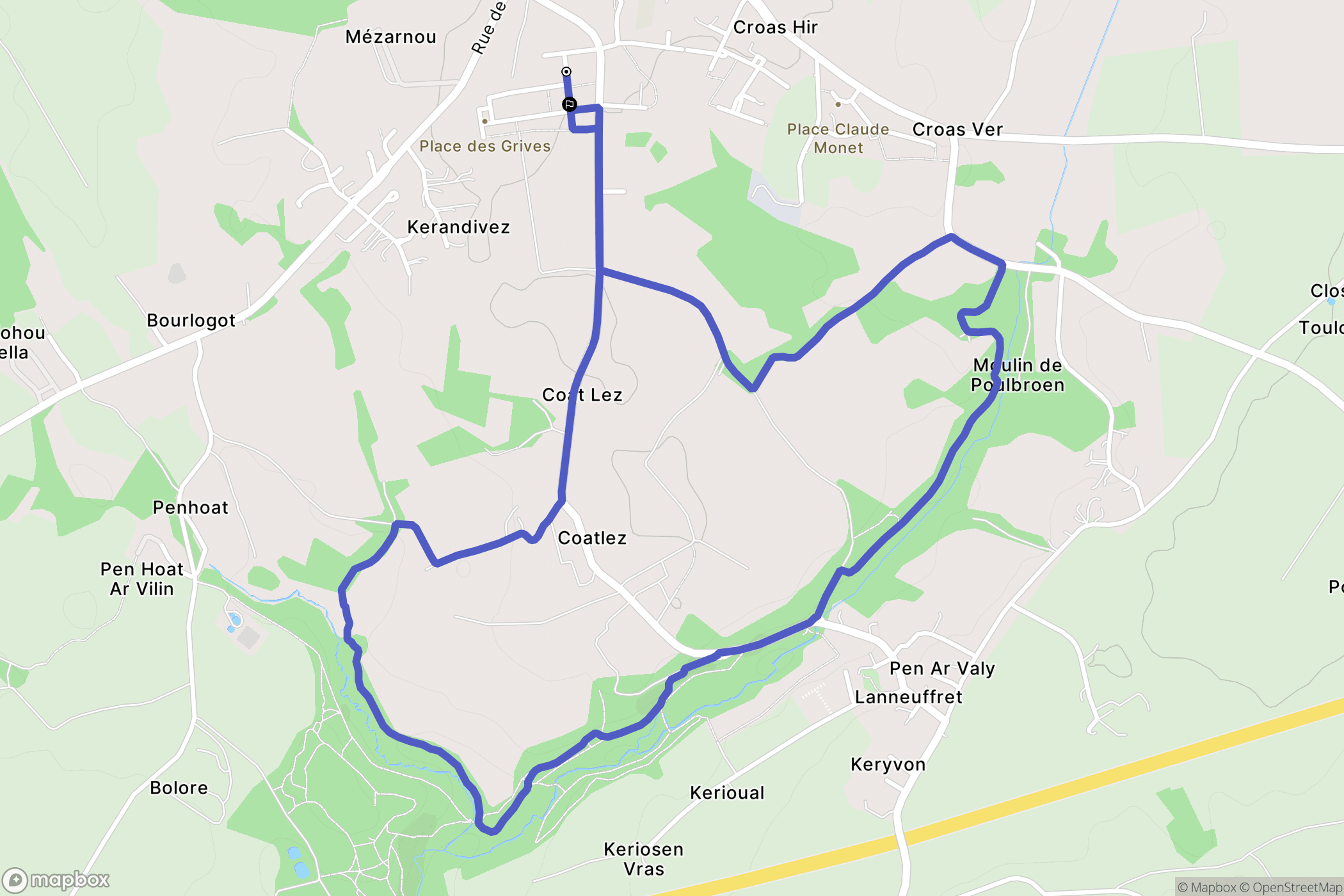 Plounéventer : carte du parcours de randonnée - France