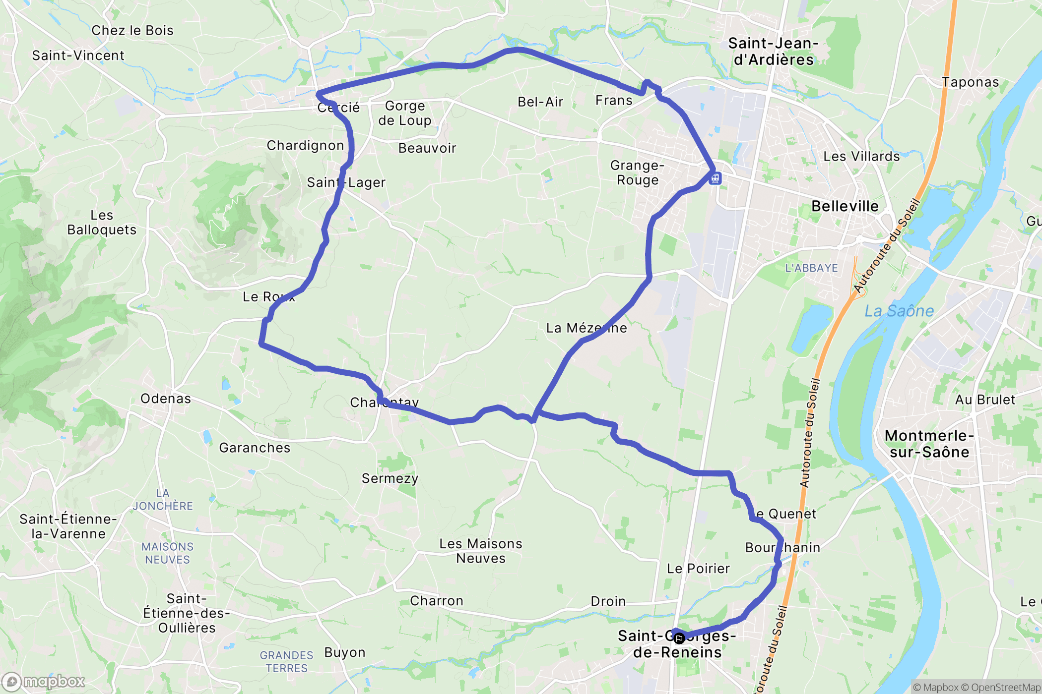 Saint-Georges-de-Reneins : carte du parcours de randonnée - France