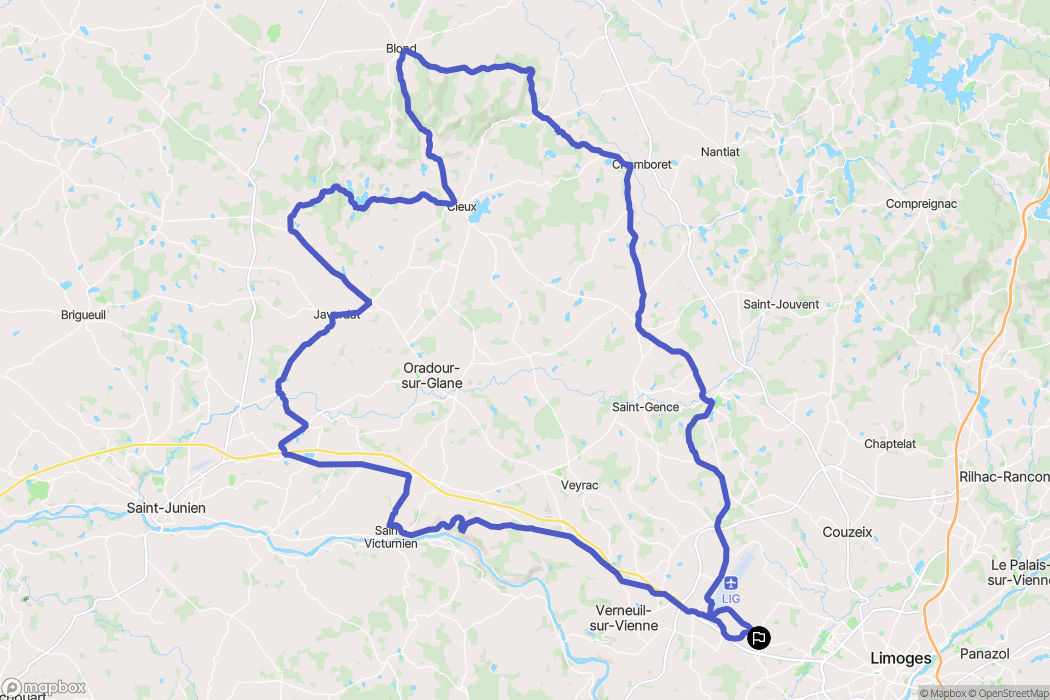 Limoges : carte du parcours de randonnée - France
