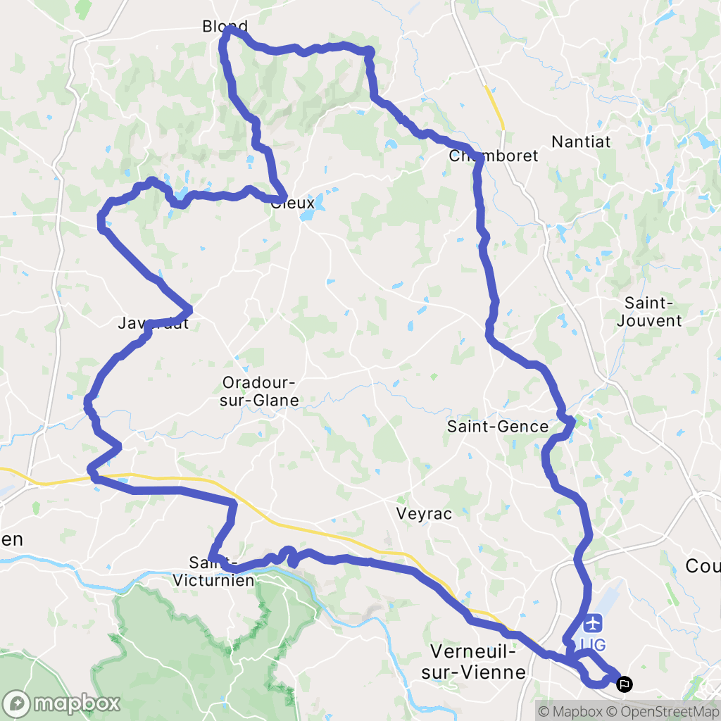 Limoges : carte du parcours de randonnée - France