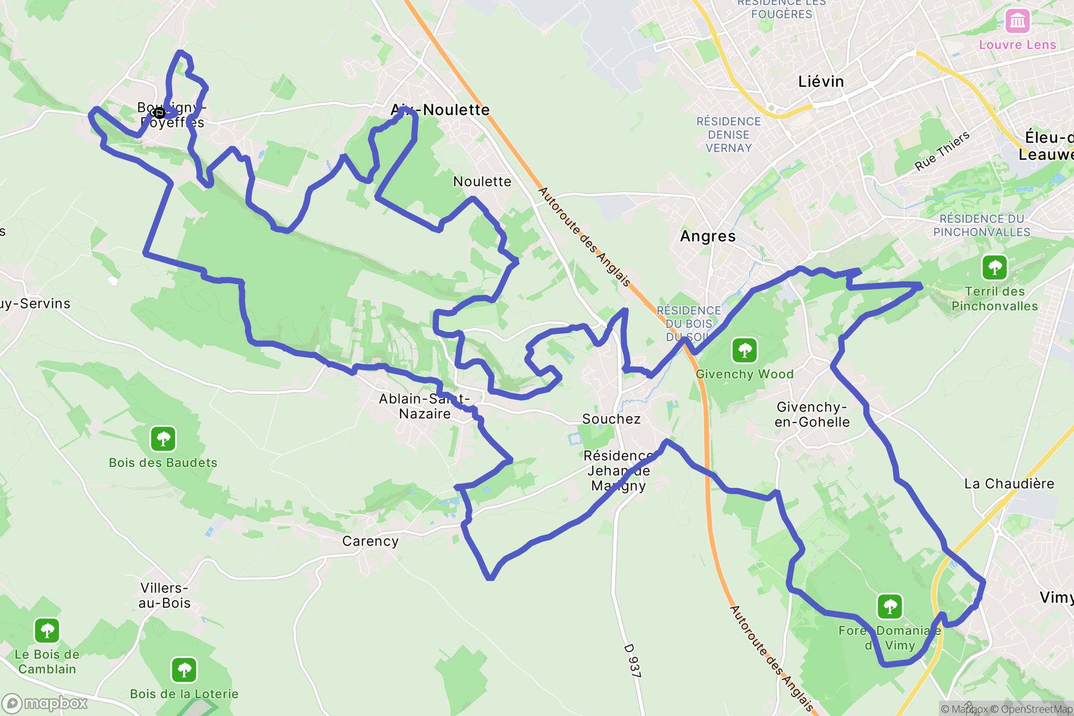 Bouvigny-Boyeffles : carte du parcours de randonnée - France