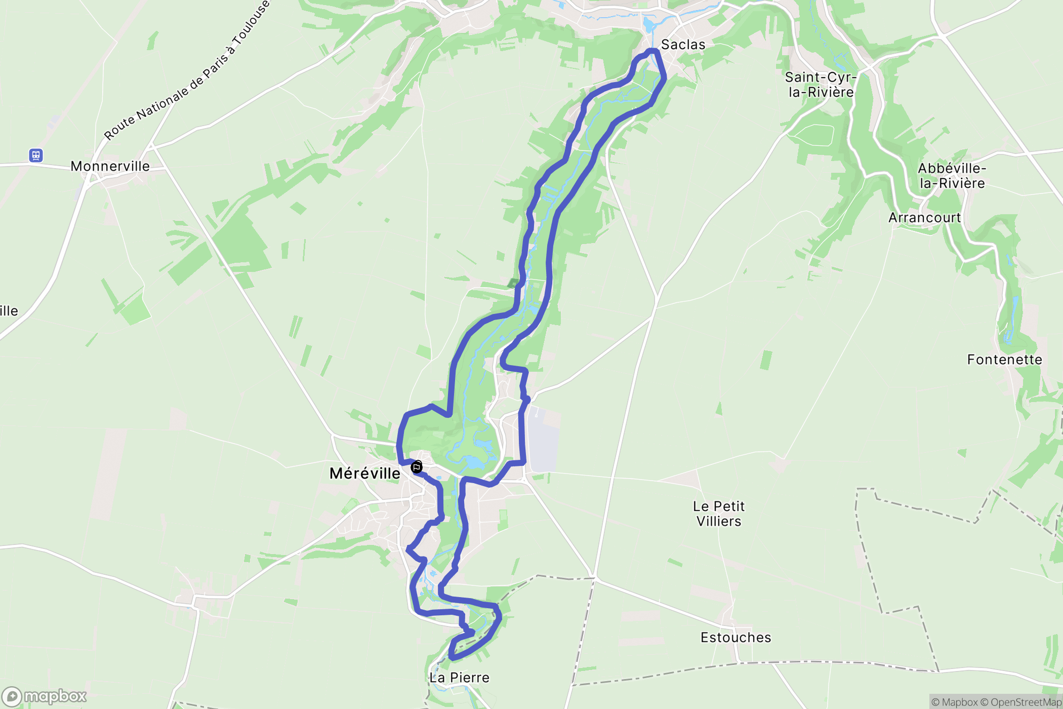 Le Mérévillois : carte du parcours de randonnée - France