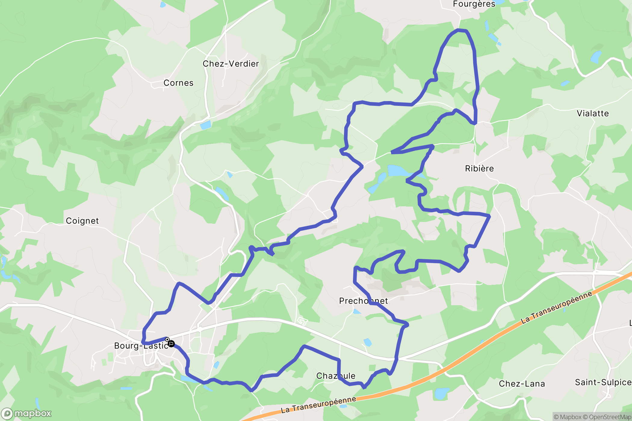 Bourg-Lastic : carte du parcours de randonnée - France