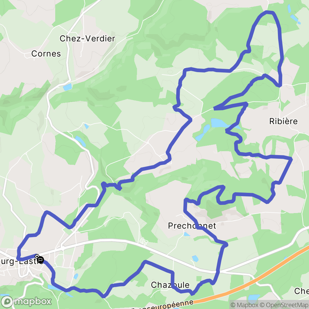 Bourg-Lastic : carte du parcours de randonnée - France