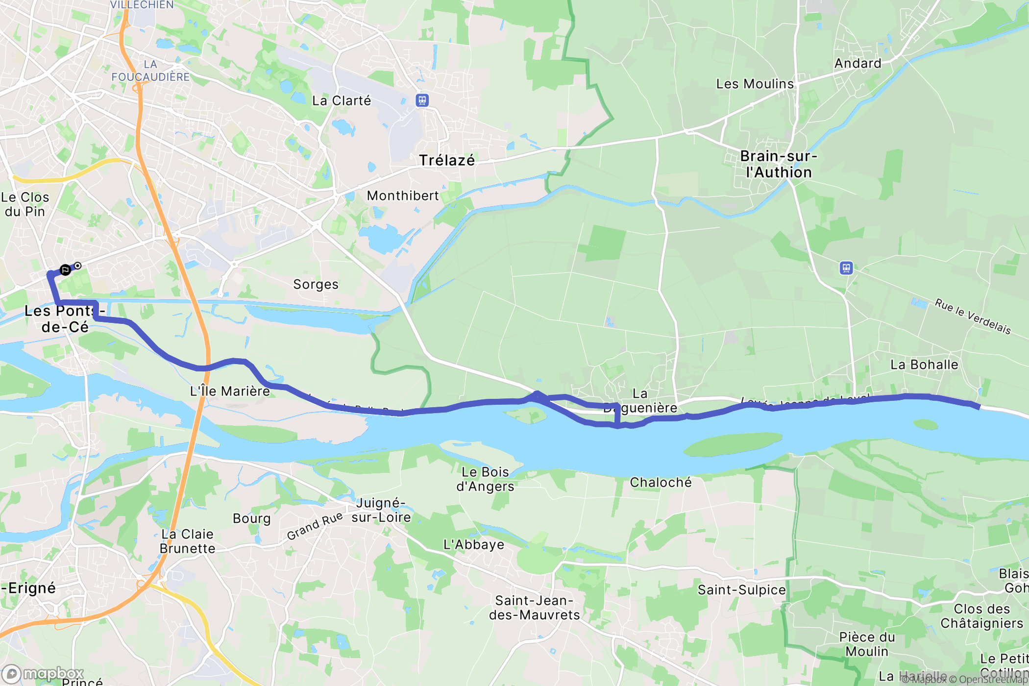 Les Ponts-de-Cé : carte du parcours de randonnée - France