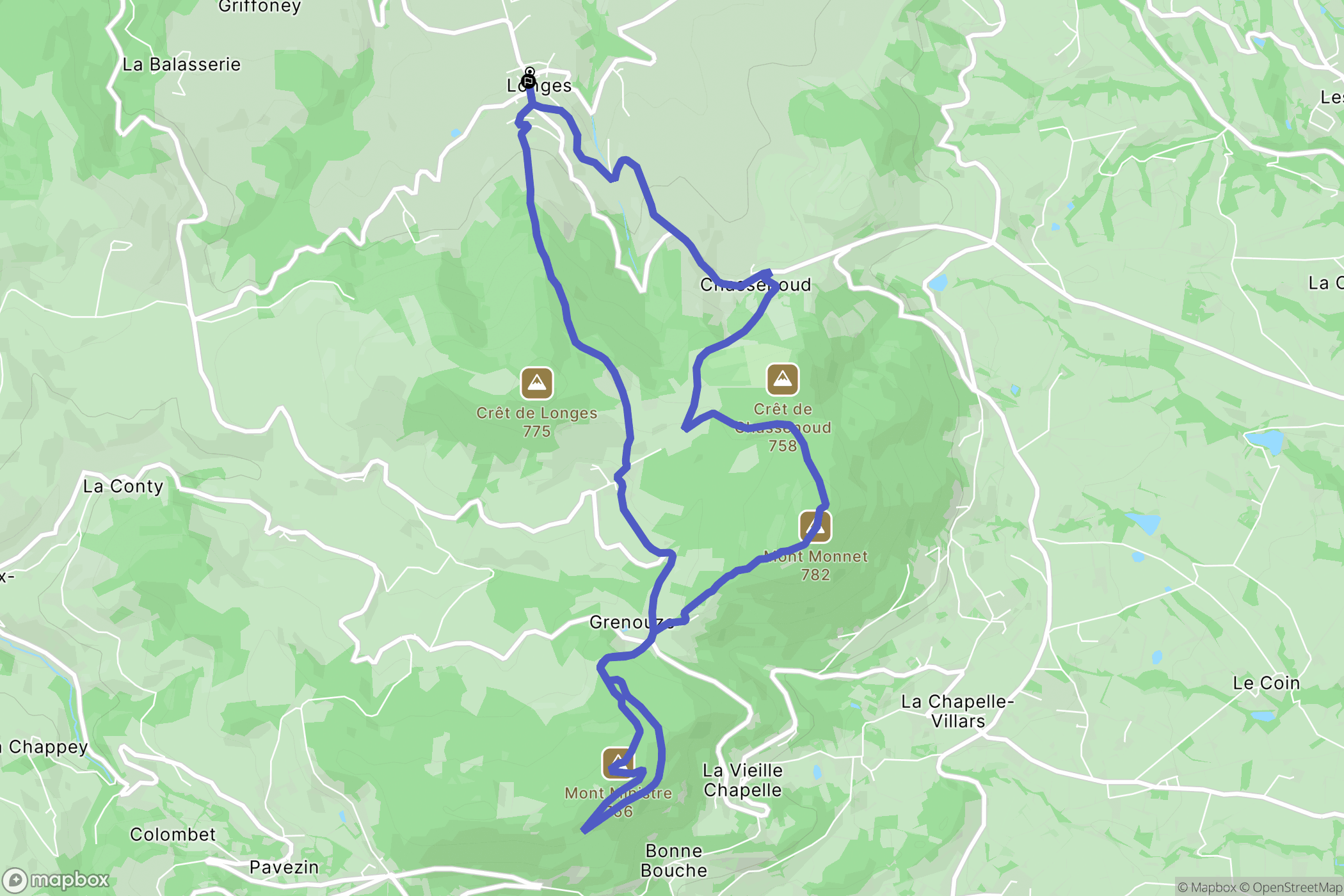 Longes : carte du parcours de randonnée - France
