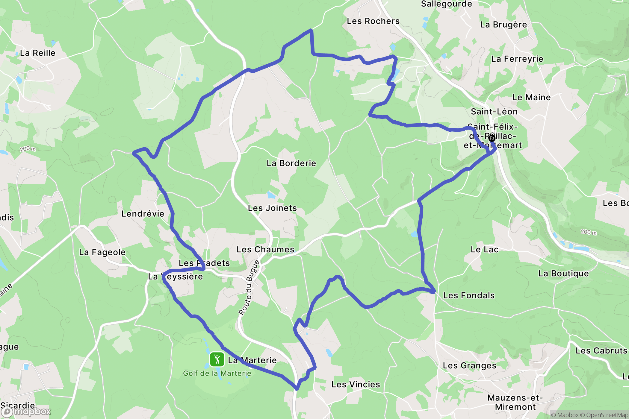 Saint-Félix-de-Reillac-et-Mortemart : carte du parcours de randonnée - France
