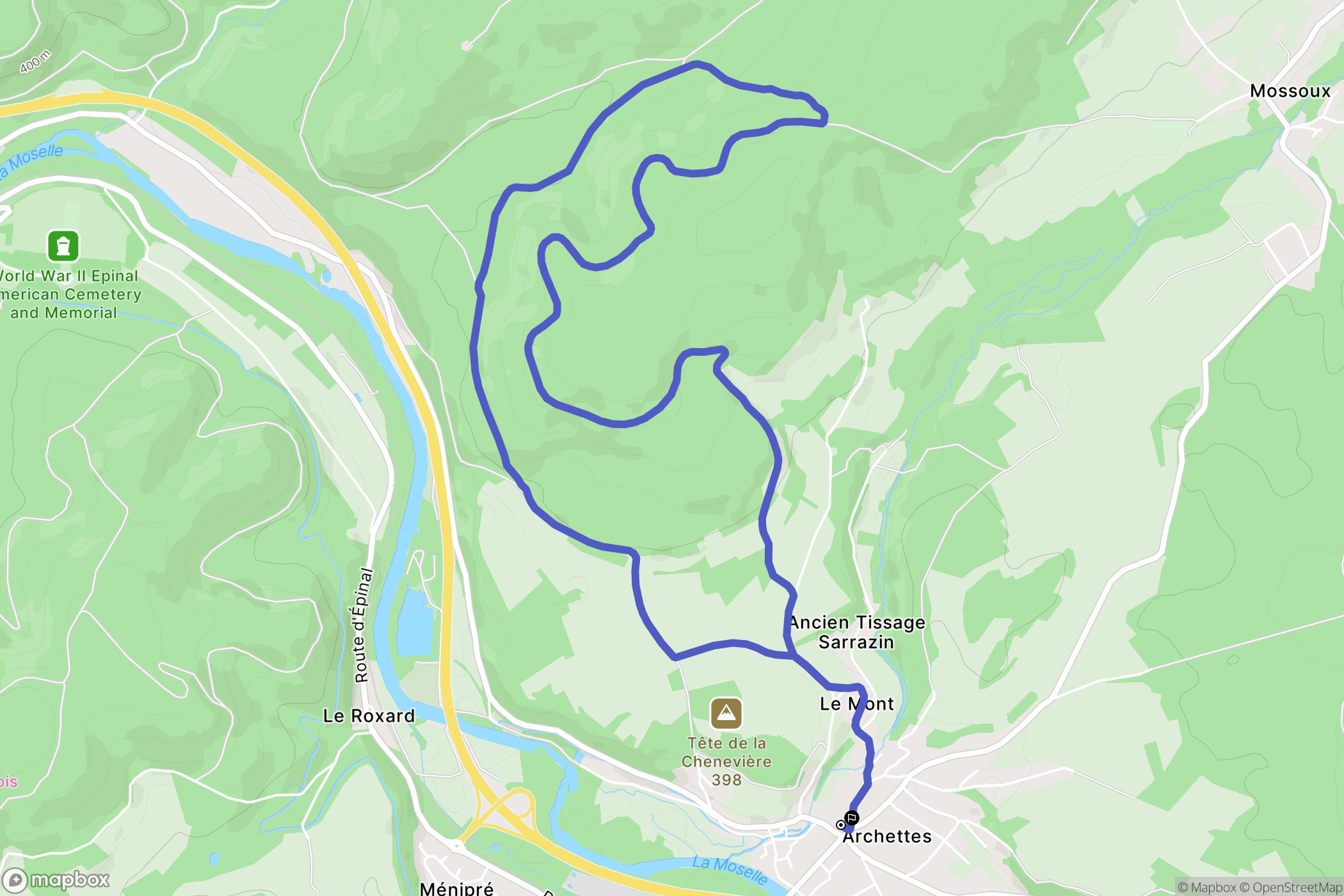 Archettes : carte du parcours de randonnée - France