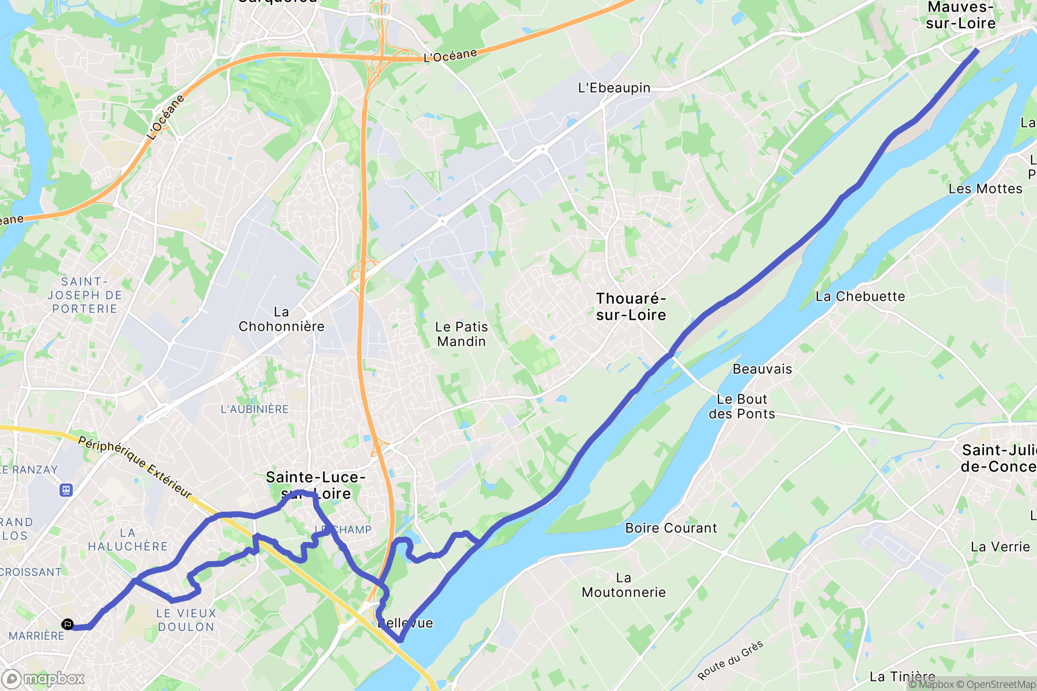 Nantes : carte du parcours de randonnée - France