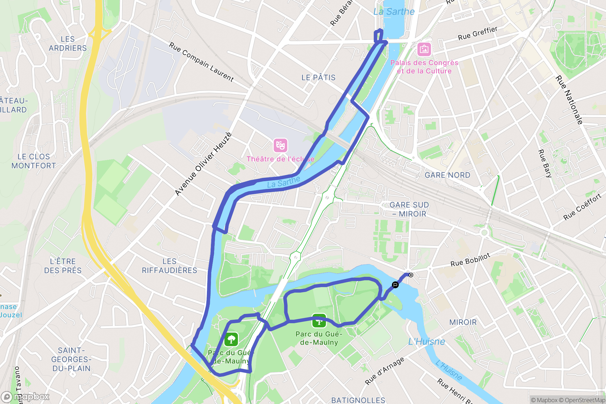 Le Mans : carte du parcours de randonnée - France