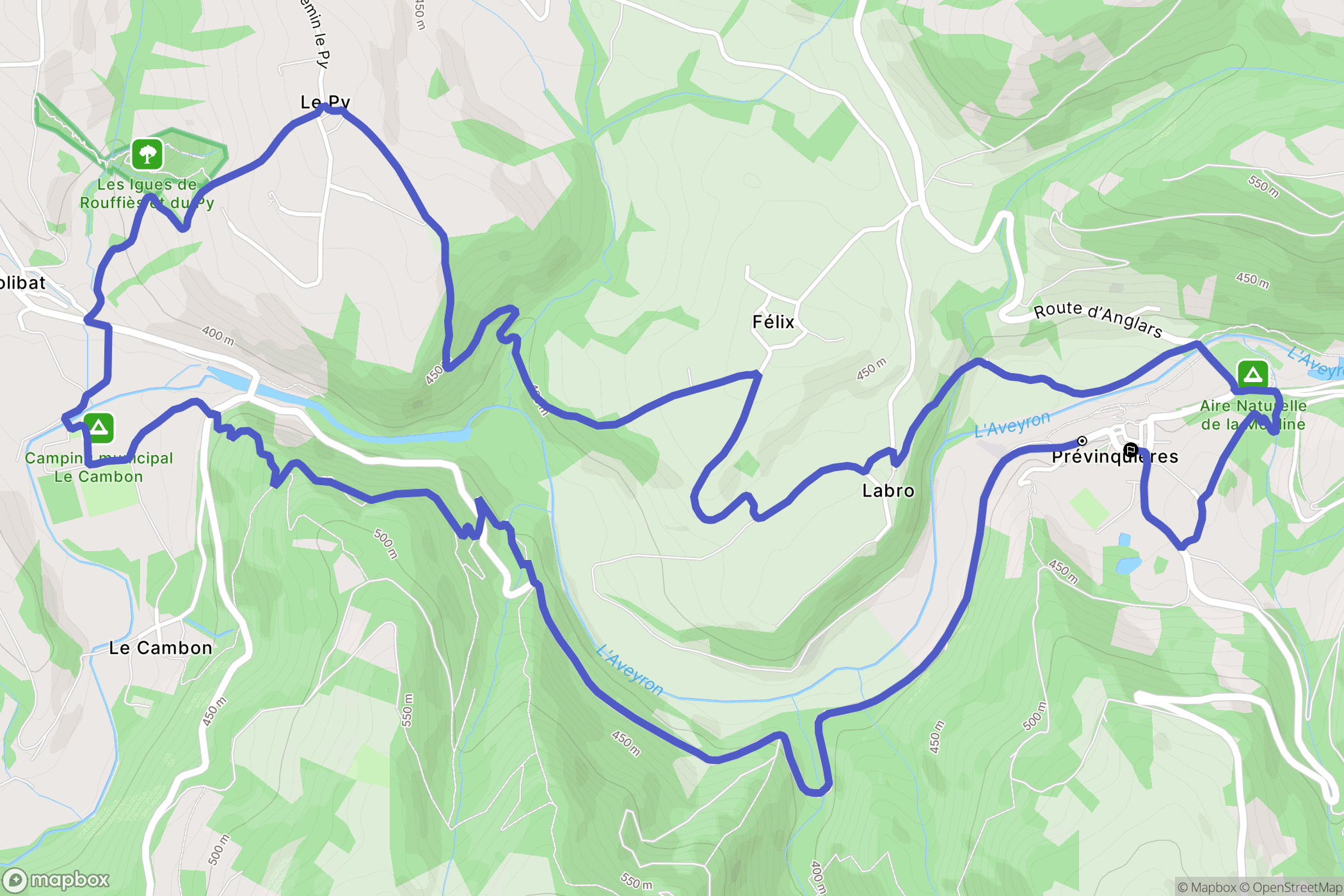 Prévinquières : carte du parcours de randonnée - France