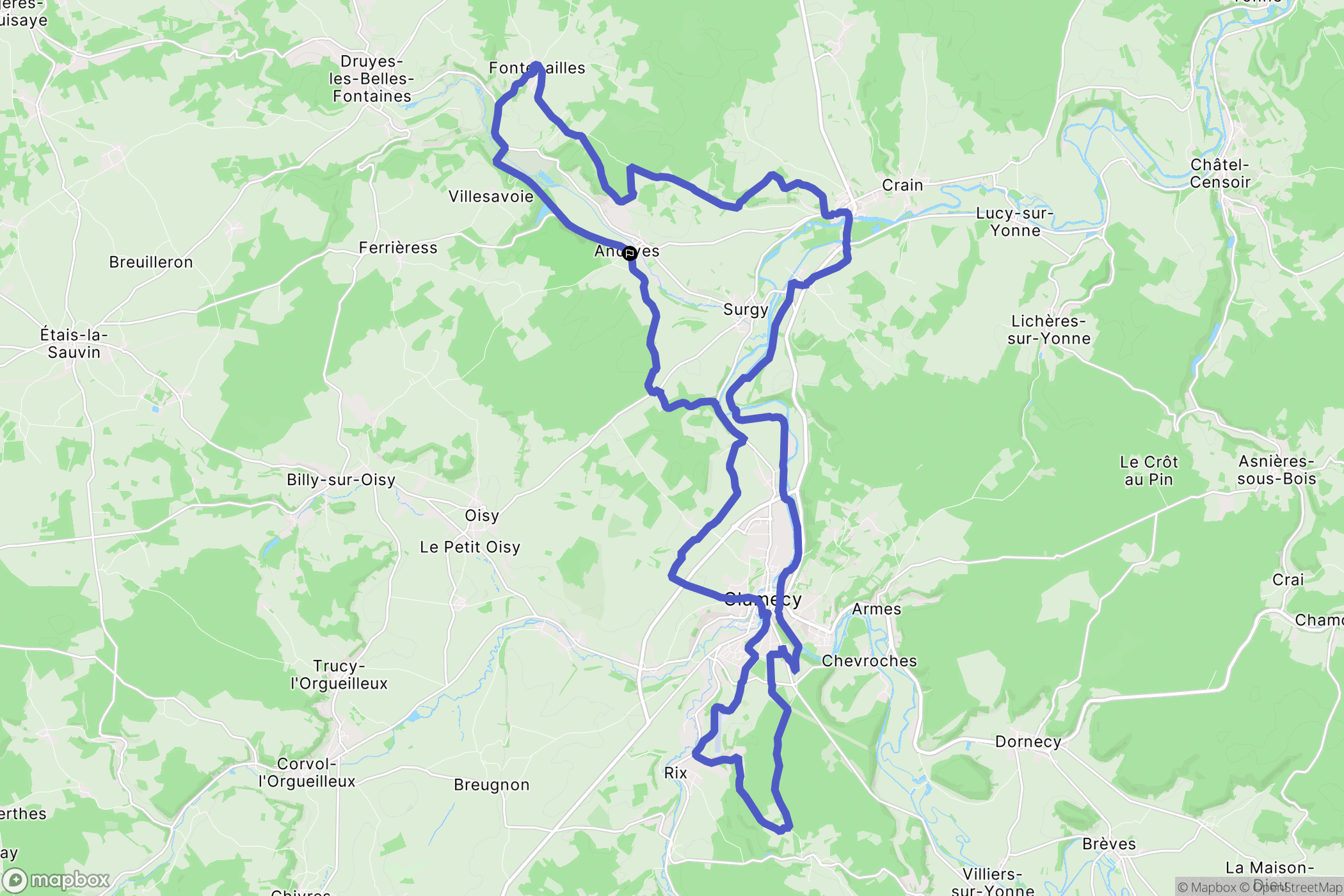 Andryes : carte du parcours de randonnée - France