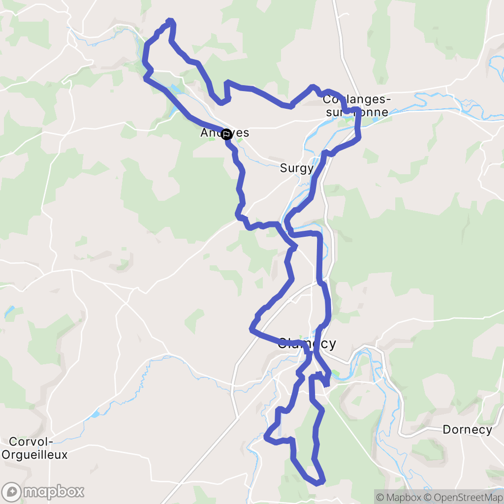Andryes : carte du parcours de randonnée - France