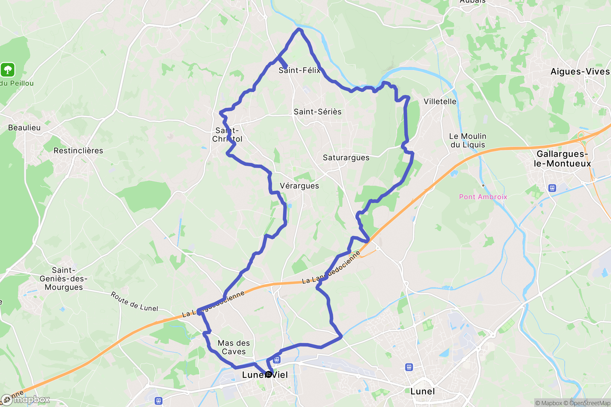 Lunel-Viel : carte du parcours de randonnée - France