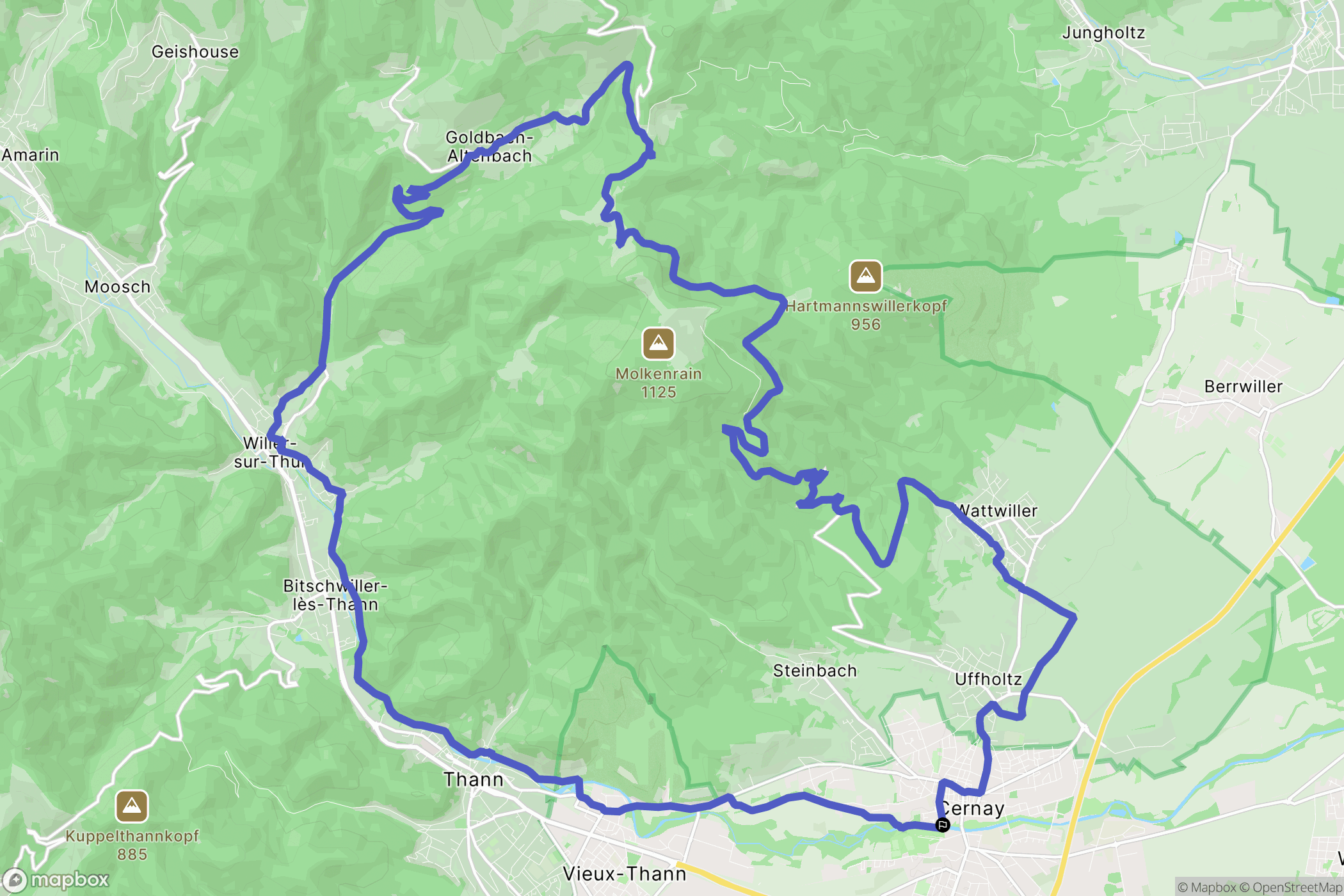 Cernay : carte du parcours de randonnée - France
