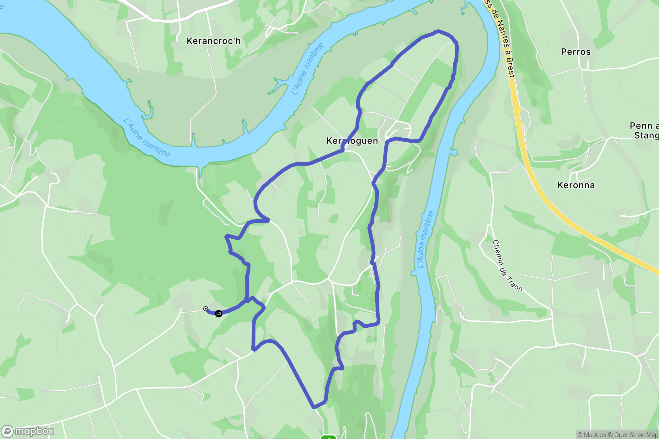 Dinéault : carte du parcours de randonnée - France