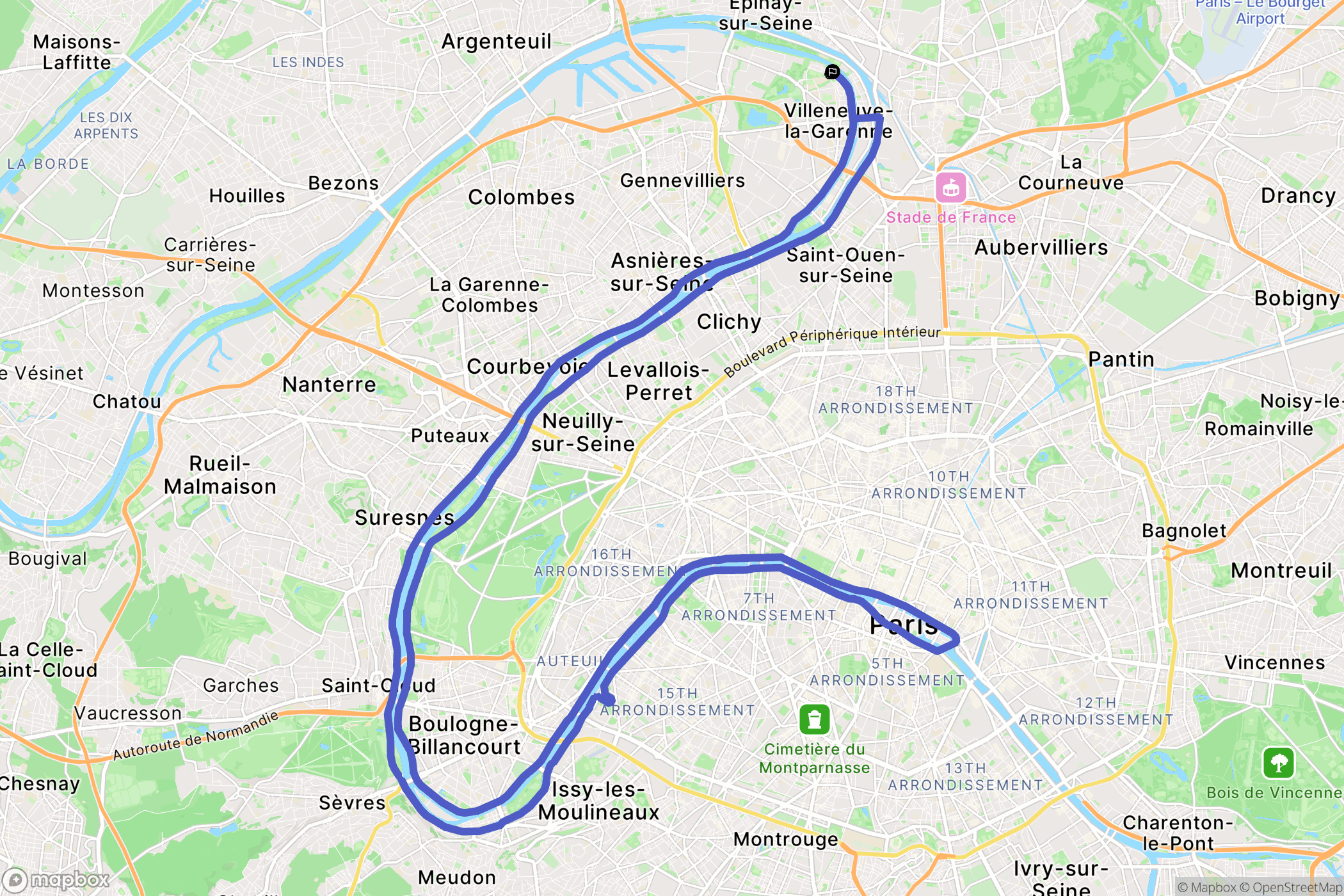 Villeneuve-la-Garenne : carte du parcours de randonnée - France