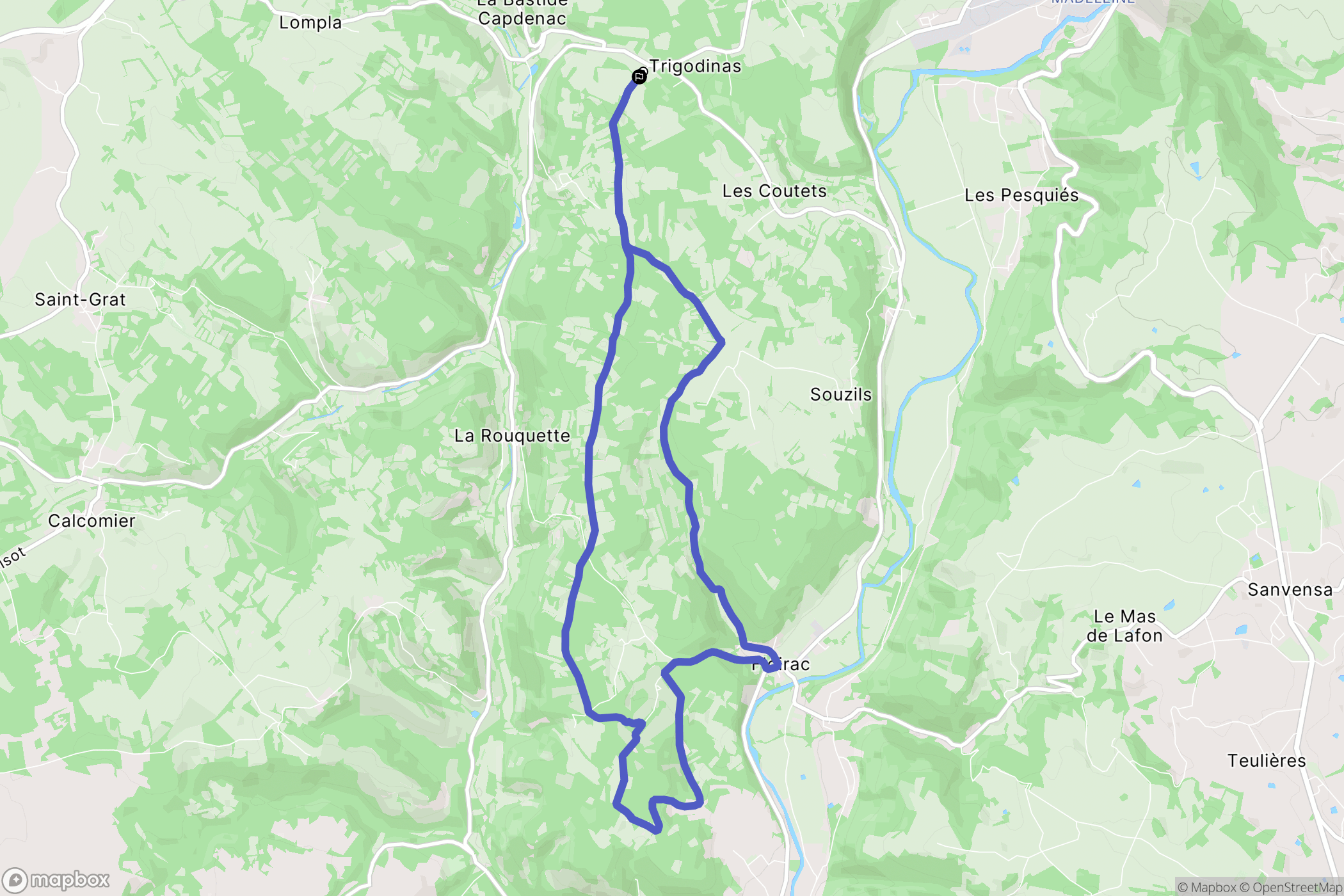 Trigodinas, La Rouquette : carte du parcours de randonnée - France