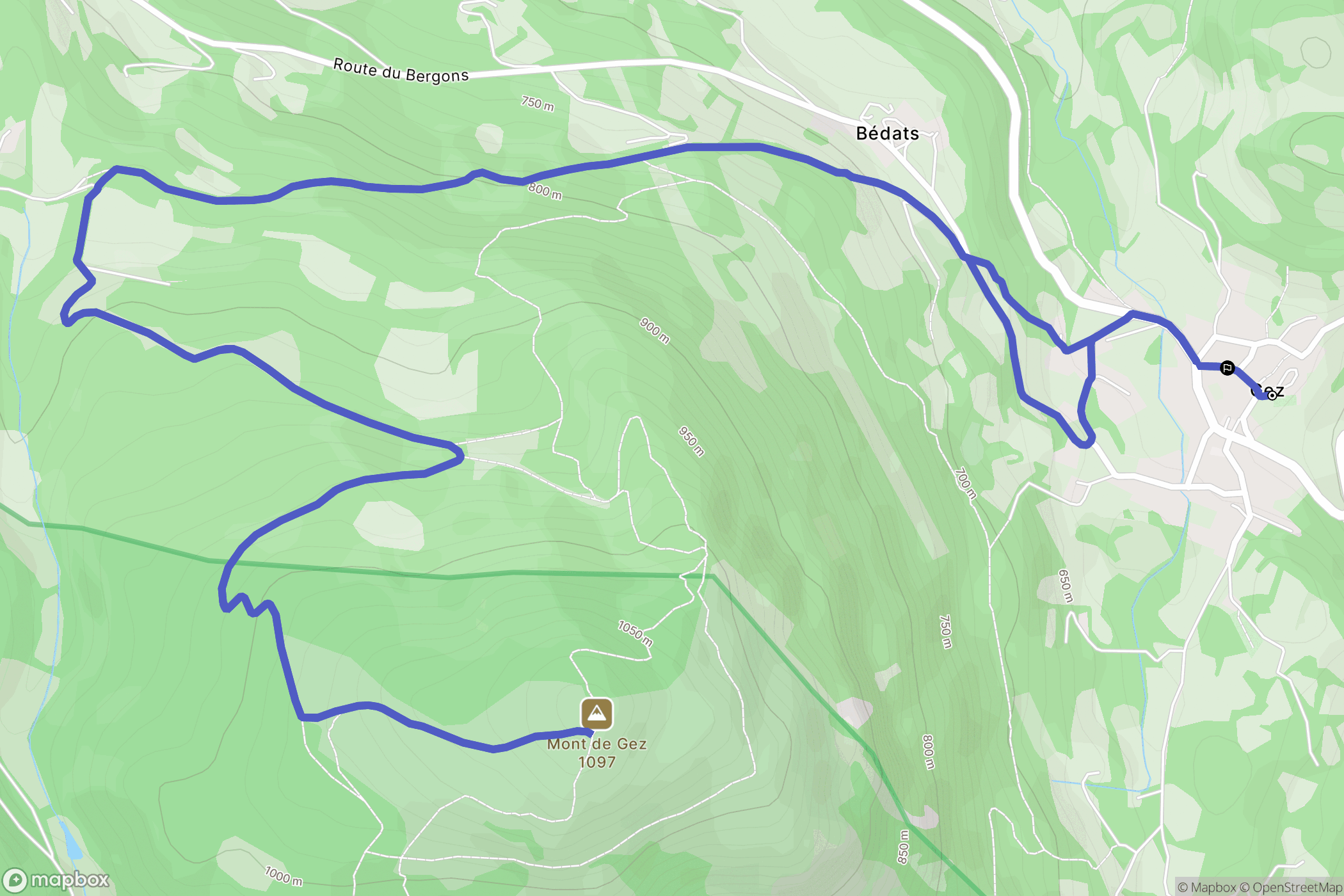 Gez : carte du parcours de randonnée - France