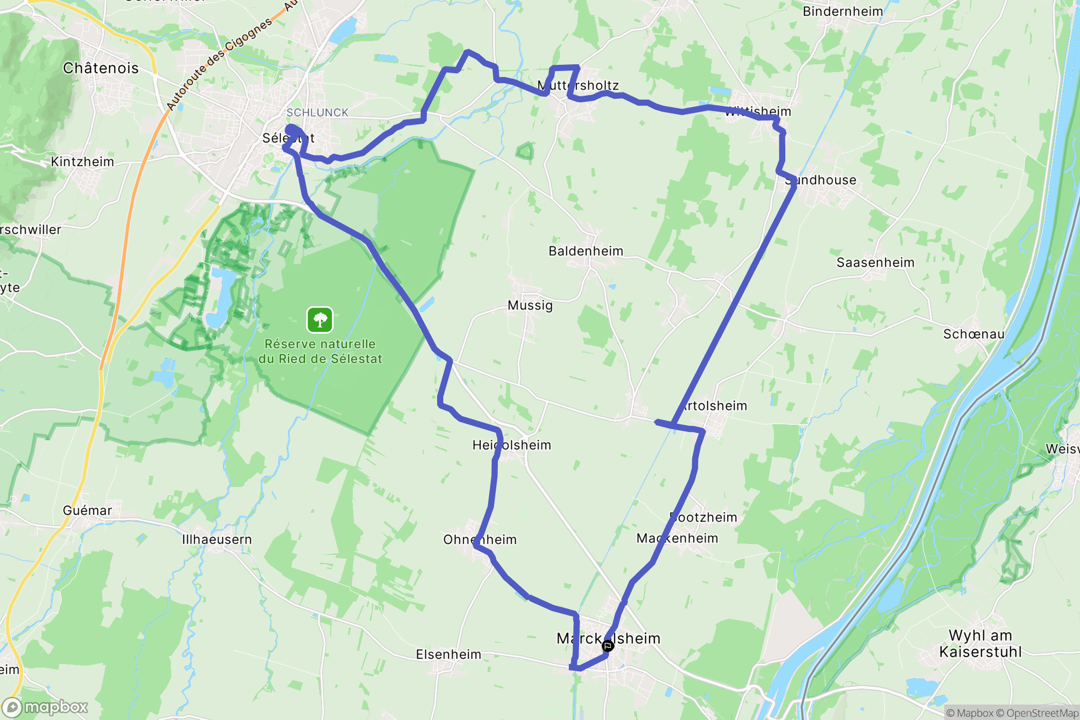 Marckolsheim : carte du parcours de randonnée - France