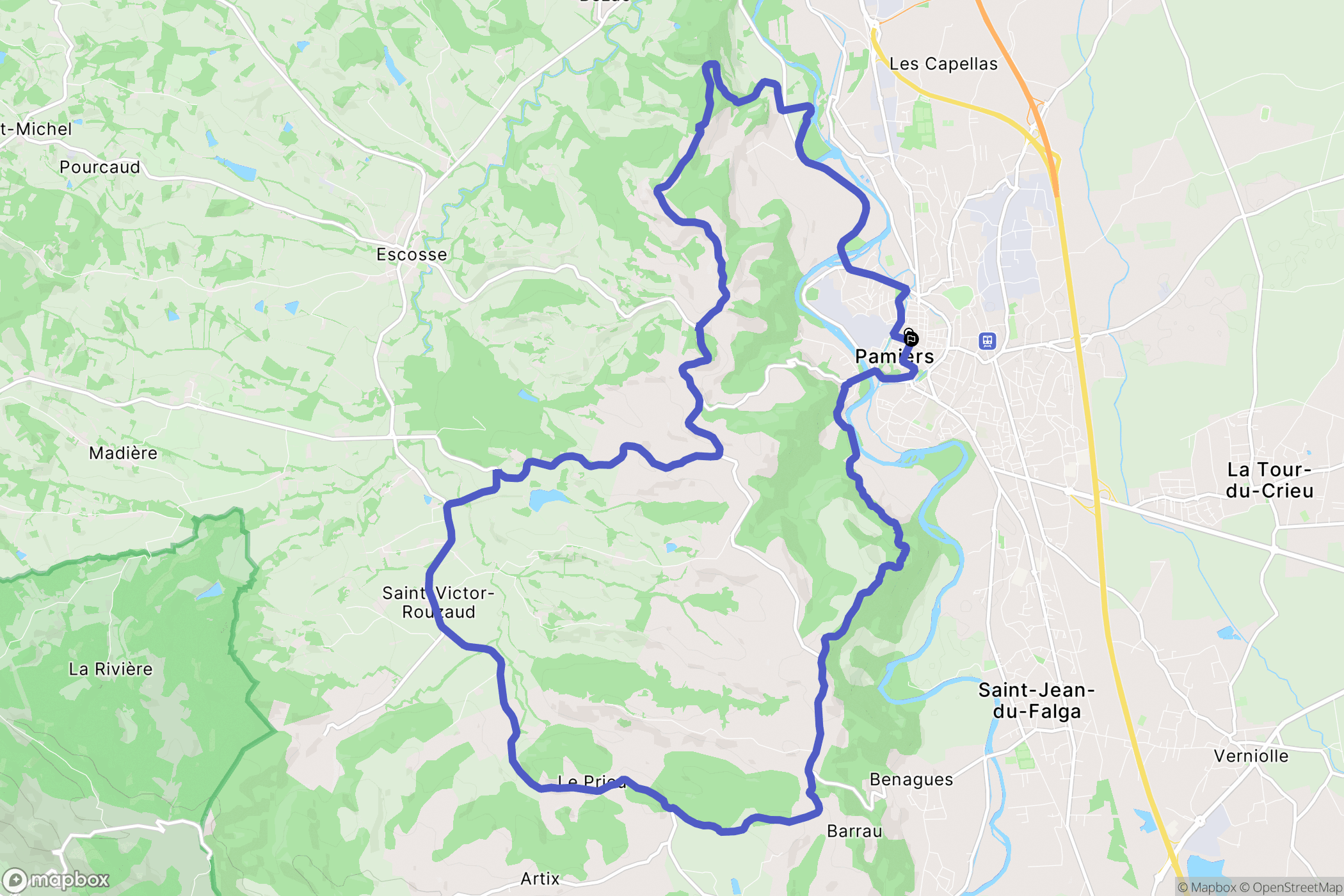 Pamiers : carte du parcours de randonnée - France