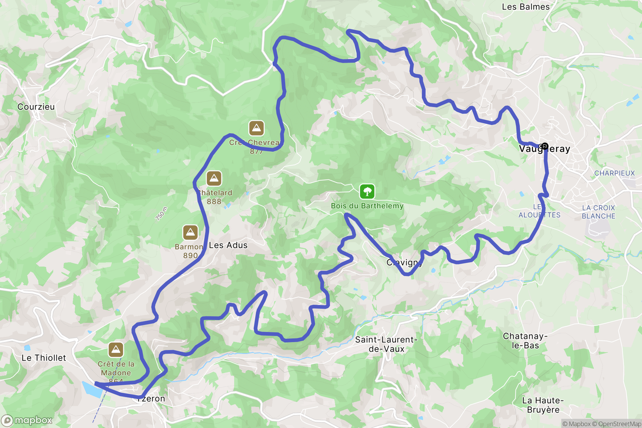 Vaugneray : carte du parcours de randonnée - France
