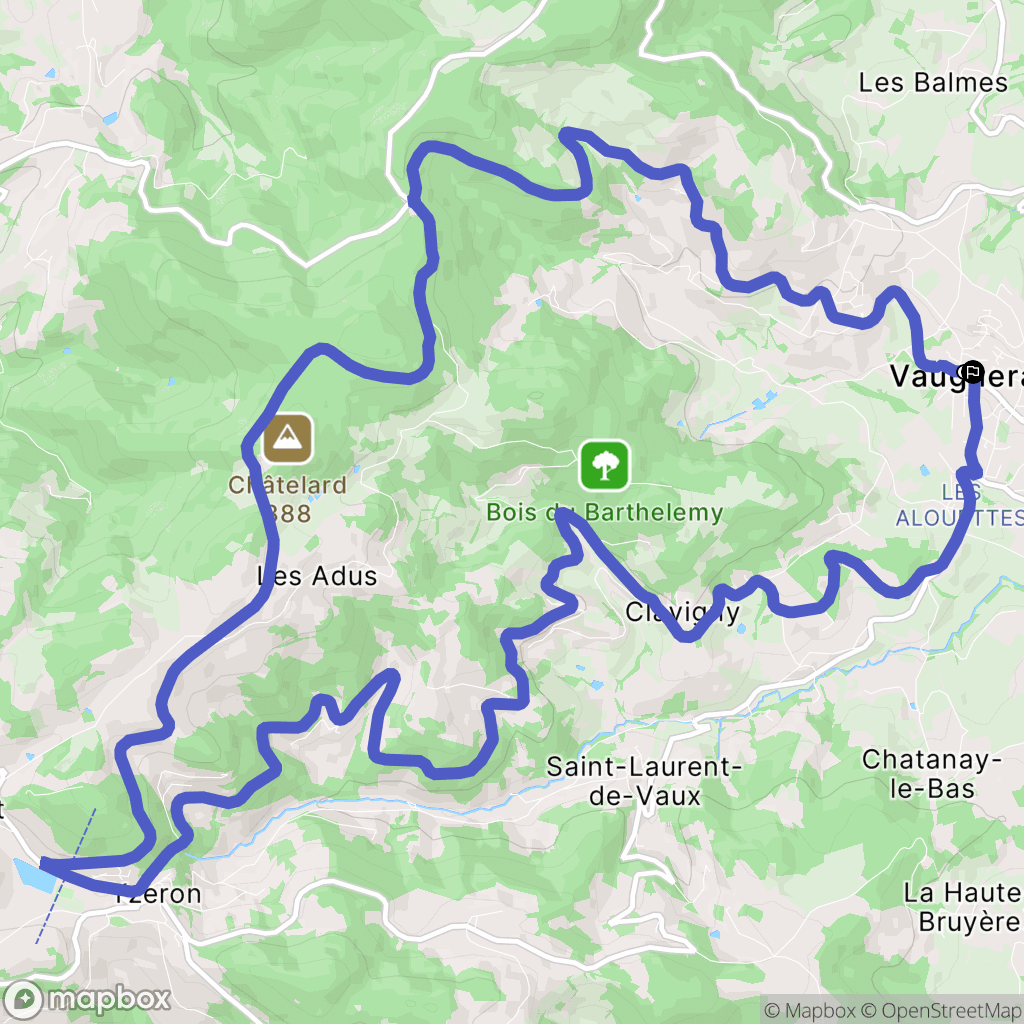 Vaugneray : carte du parcours de randonnée - France