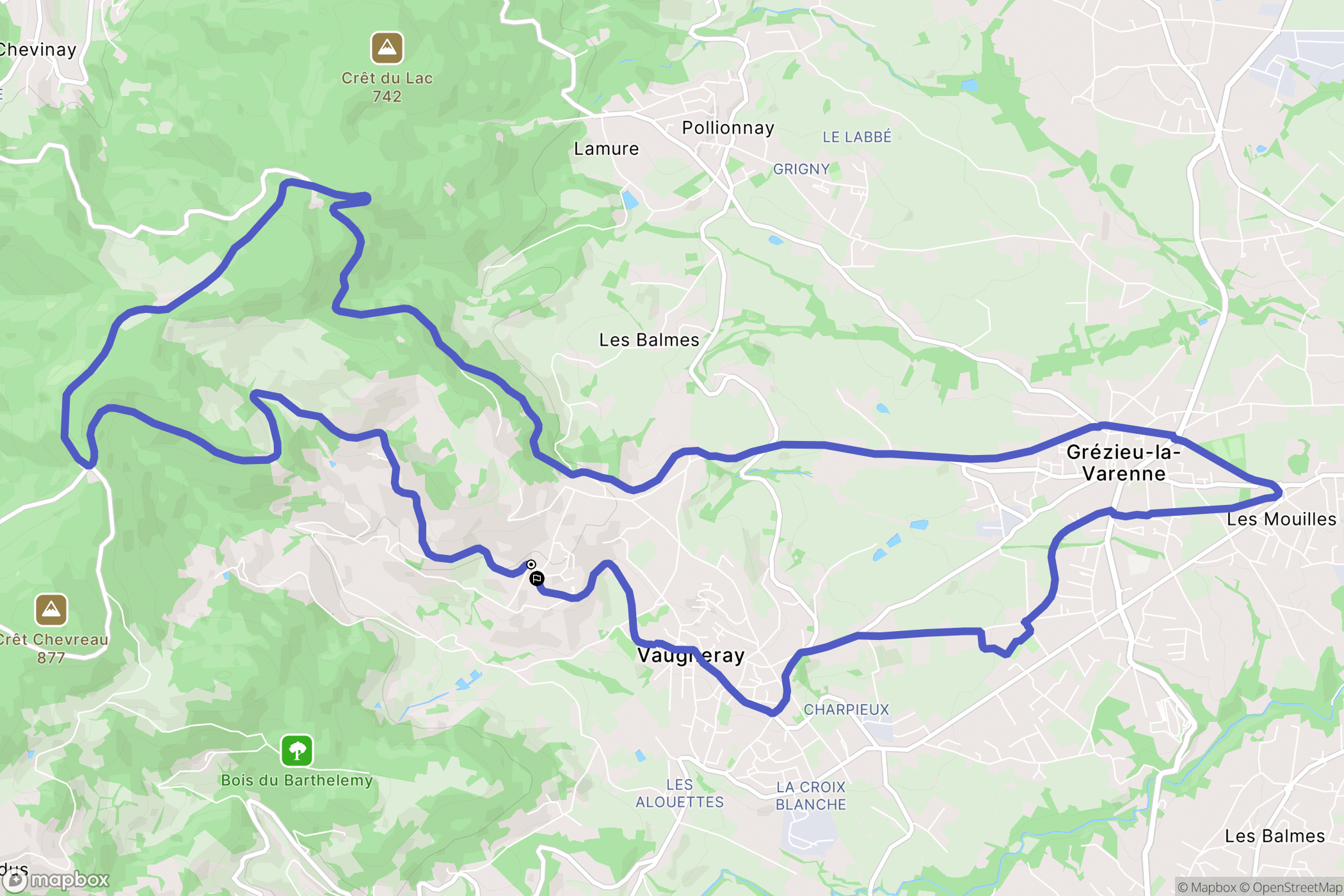 Vaugneray : carte du parcours de randonnée - France