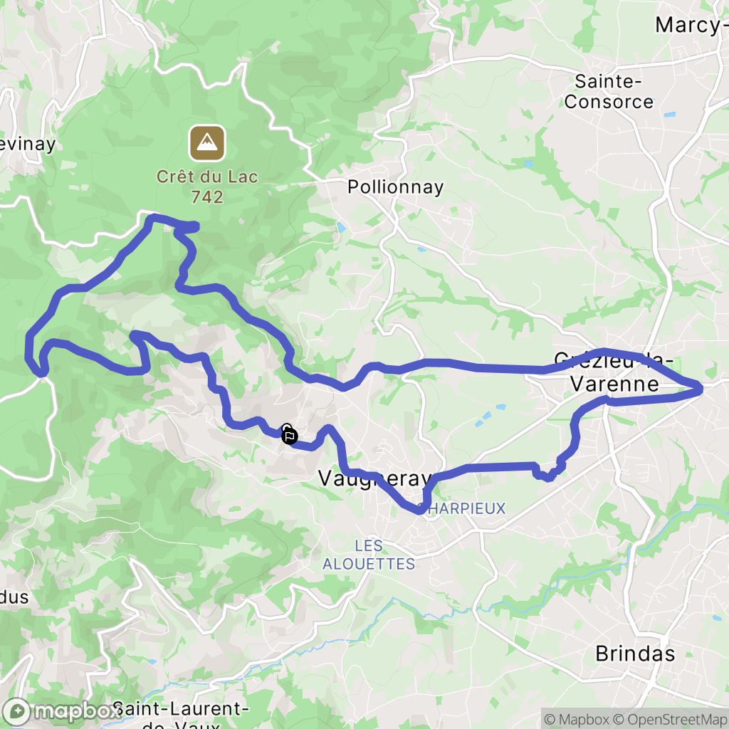 Vaugneray : carte du parcours de randonnée - France