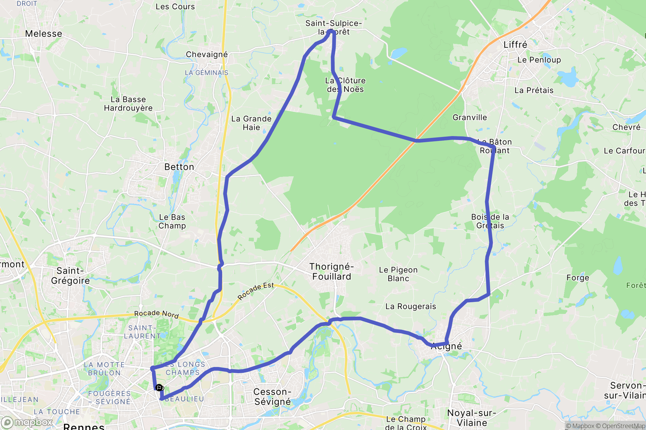 Rennes : carte du parcours de randonnée - France