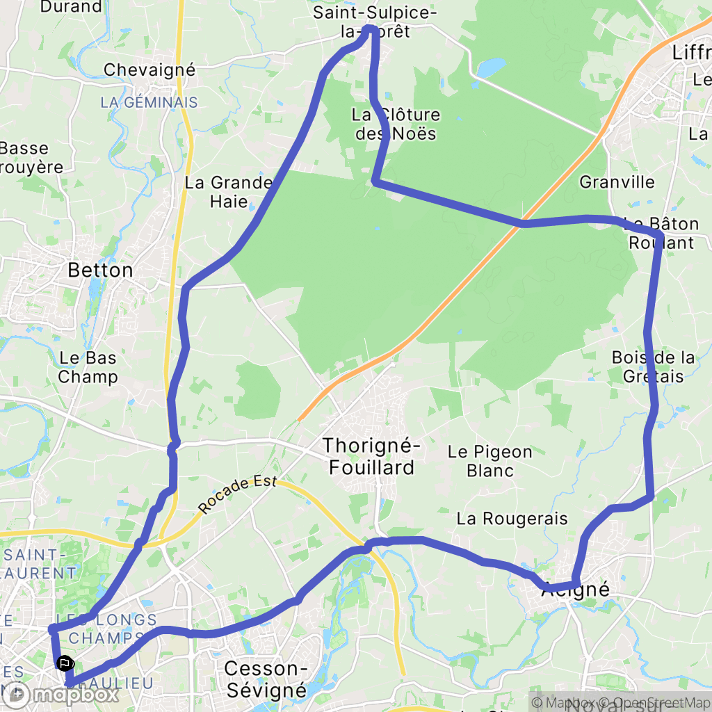 Rennes : carte du parcours de randonnée - France