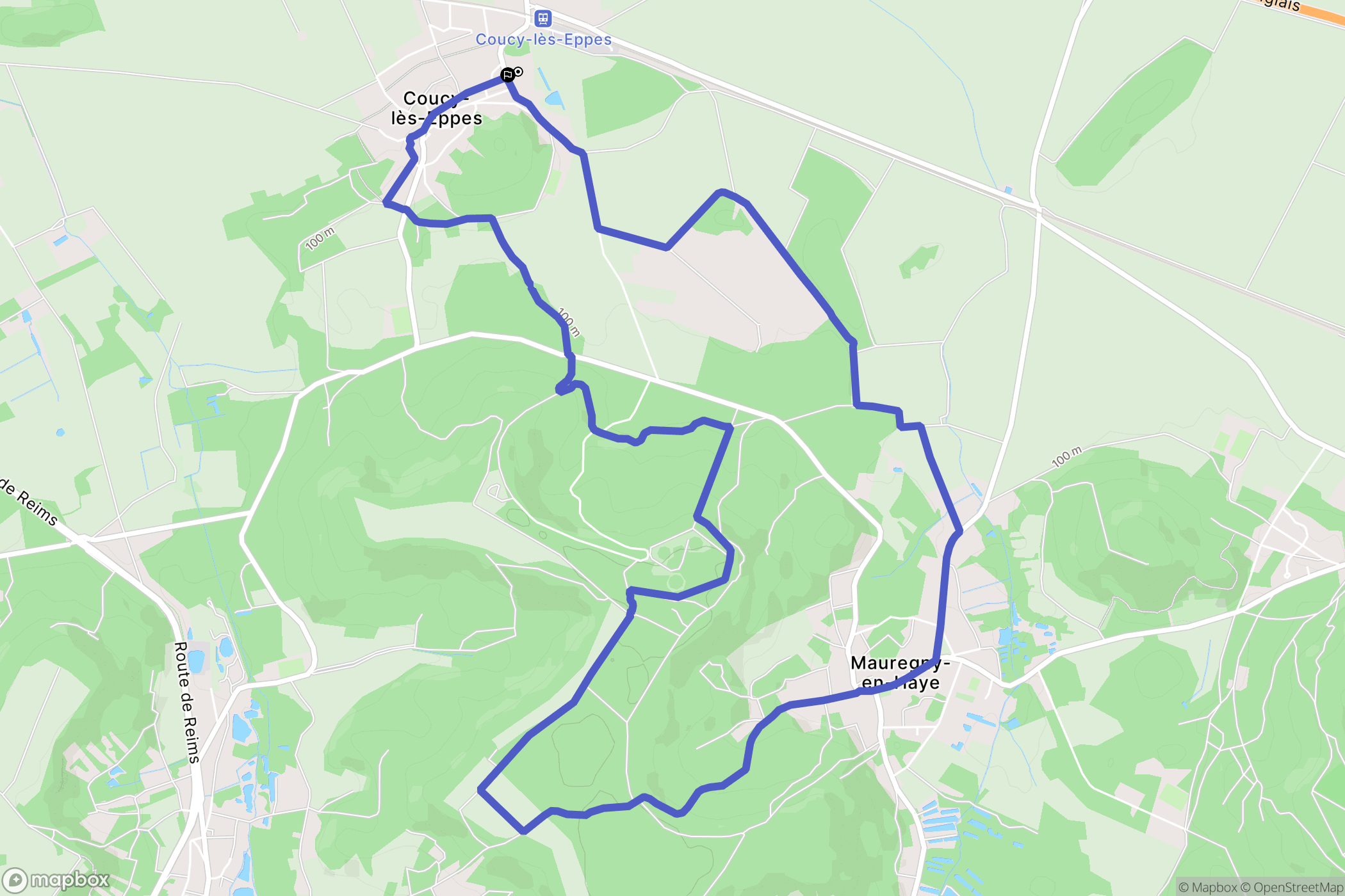 Coucy-lès-Eppes : carte du parcours de randonnée - France