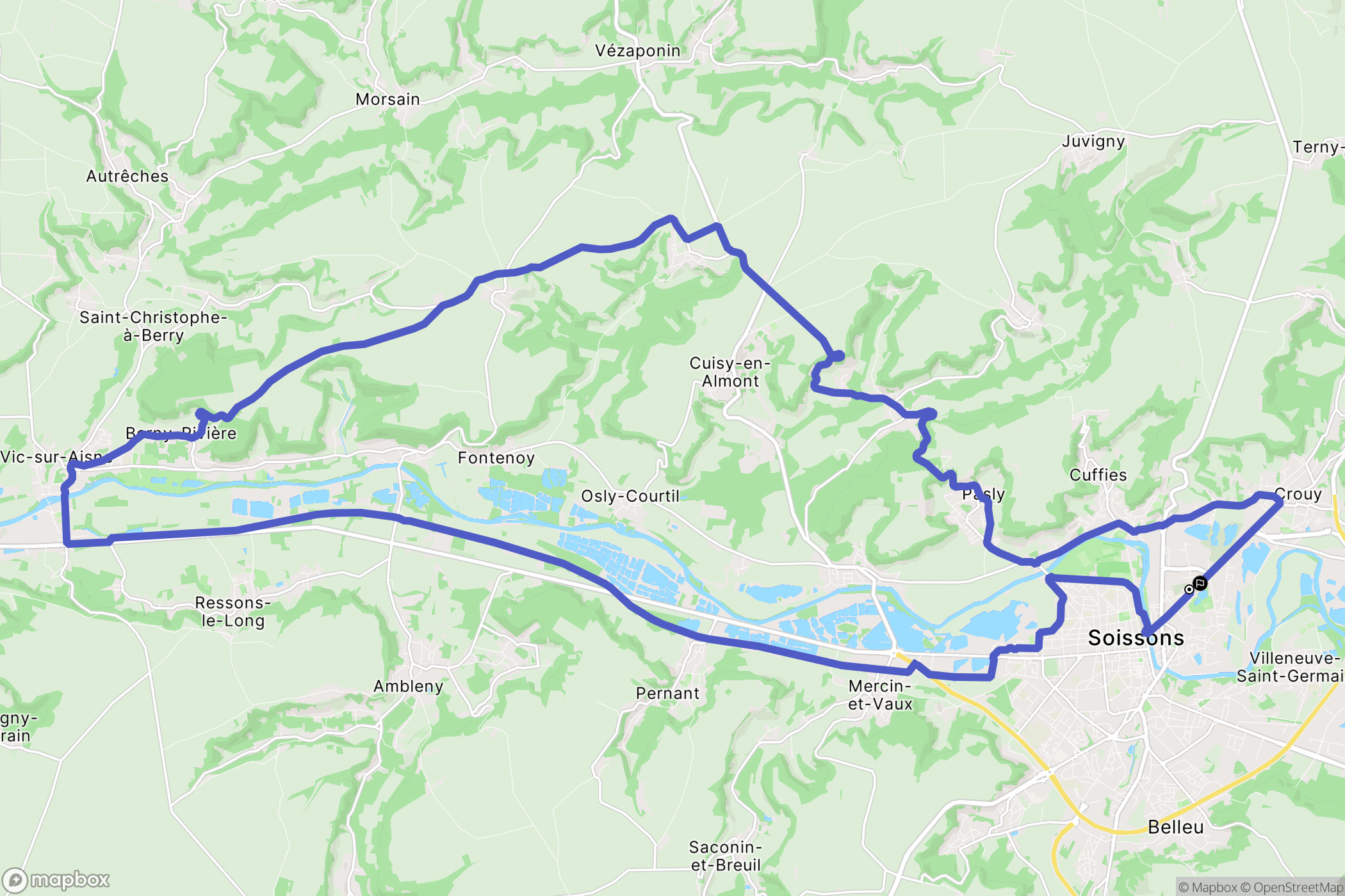 Soissons : carte du parcours de randonnée - France