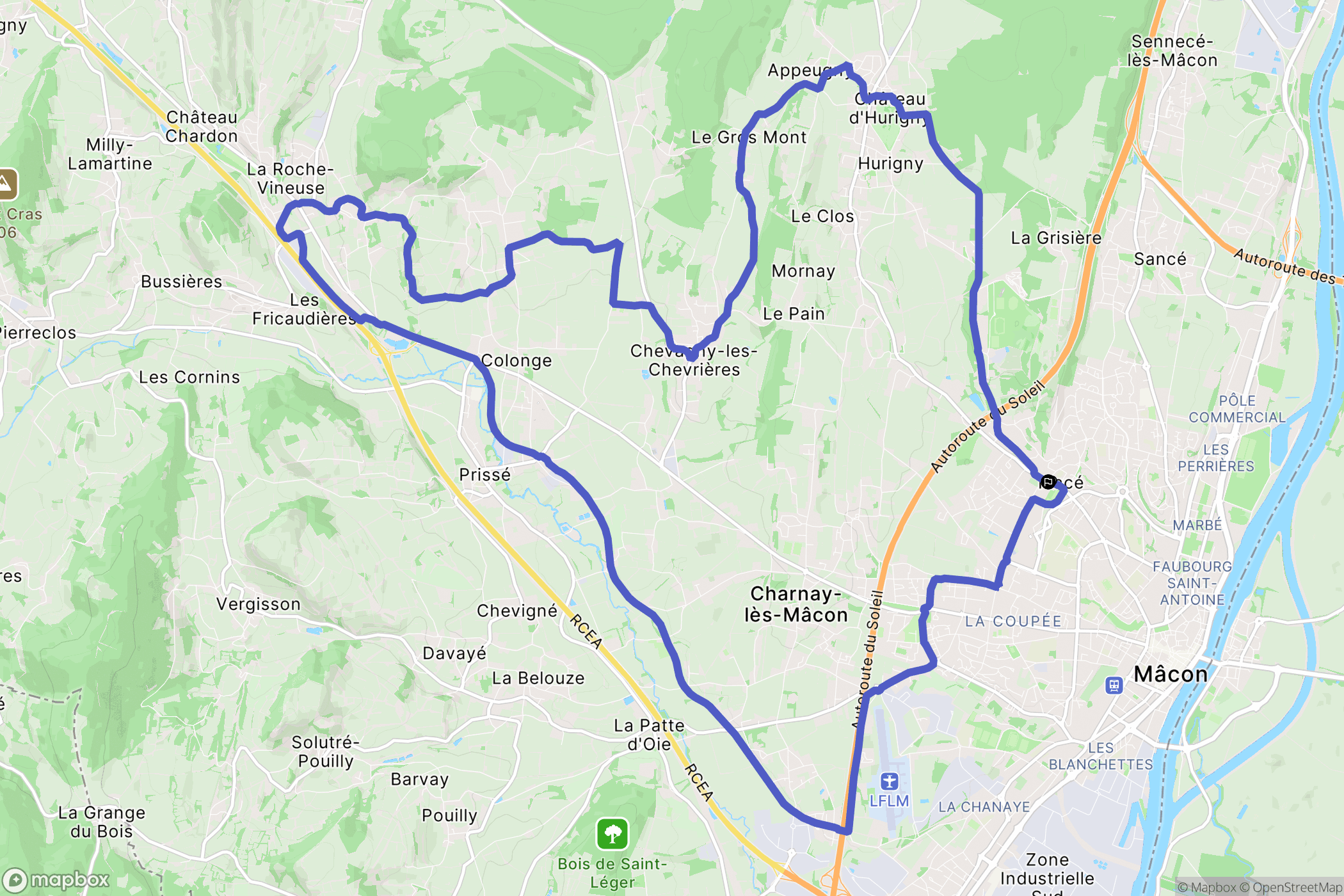 Mâcon : carte du parcours de randonnée - France