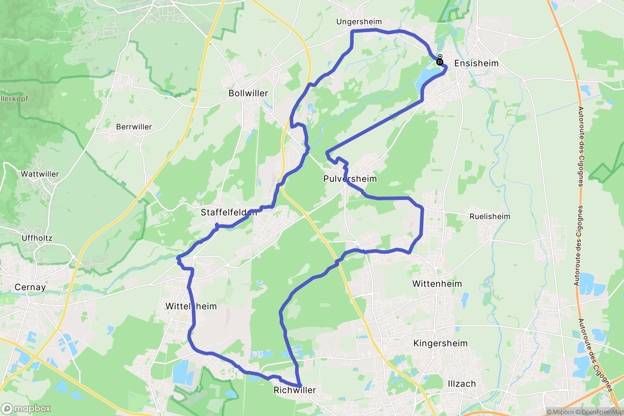 Ensisheim : carte du parcours de randonnée - France