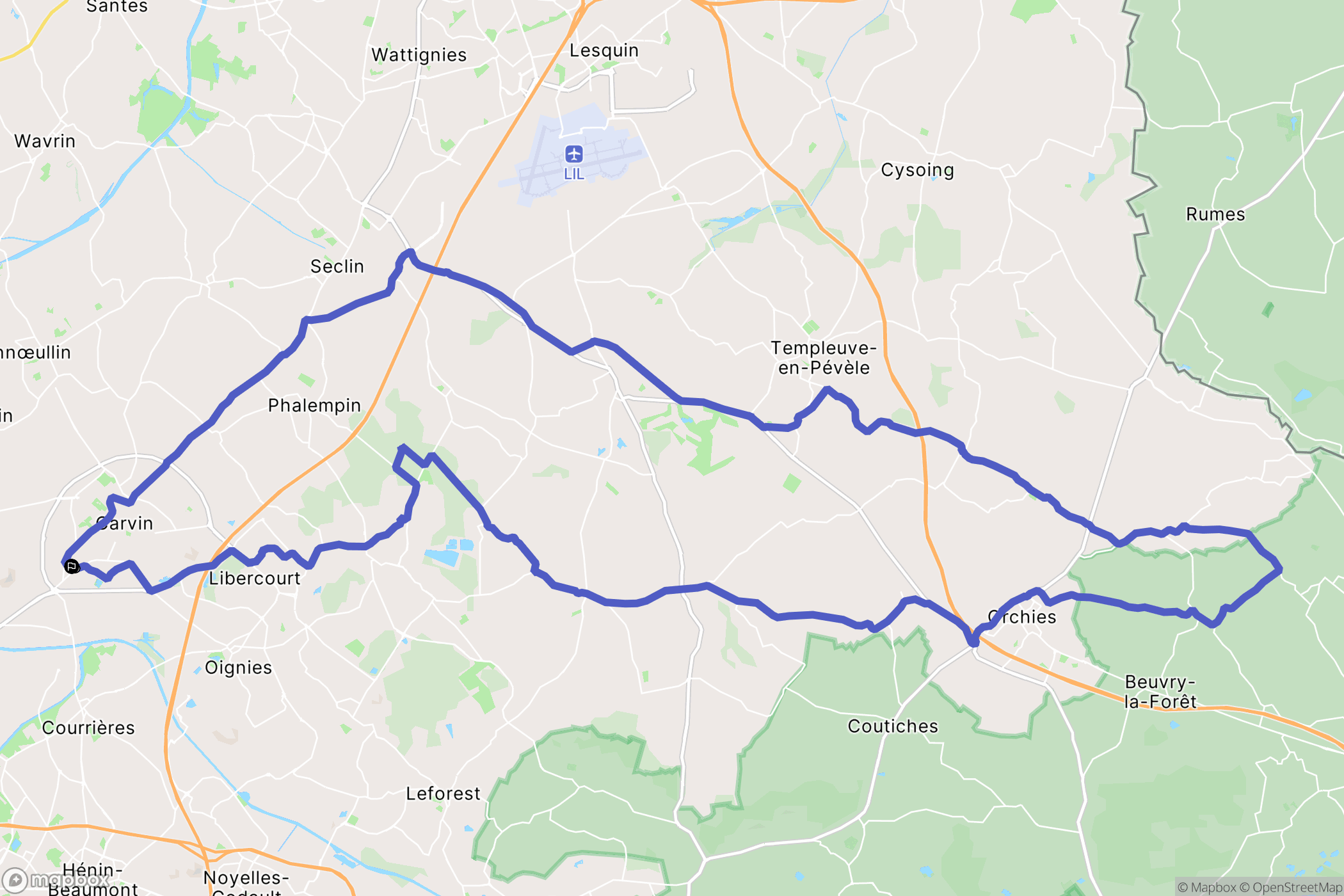 Carvin : carte du parcours de randonnée - France