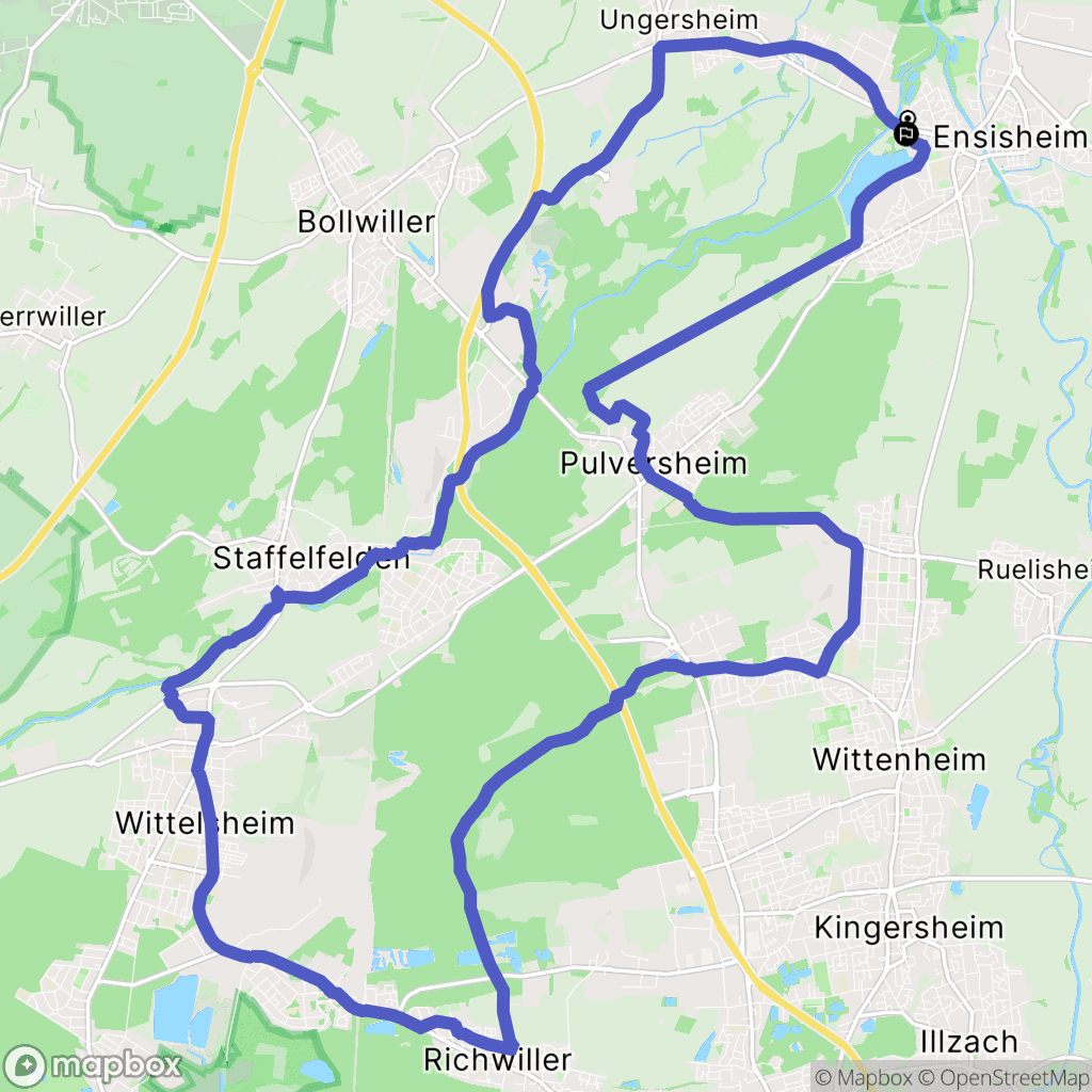 Ensisheim : carte du parcours de randonnée - France