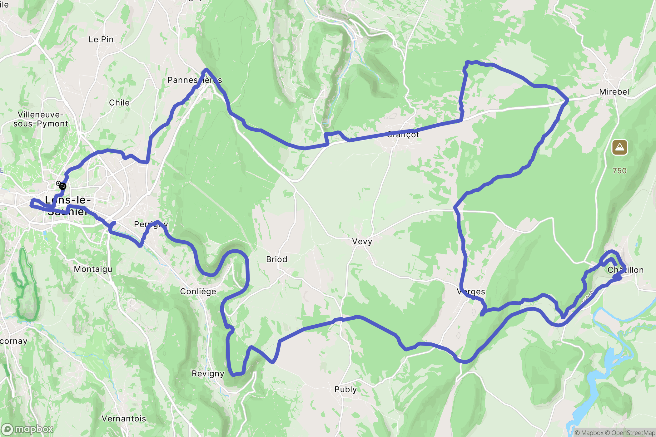 Lons-le-Saunier : carte du parcours de randonnée - France